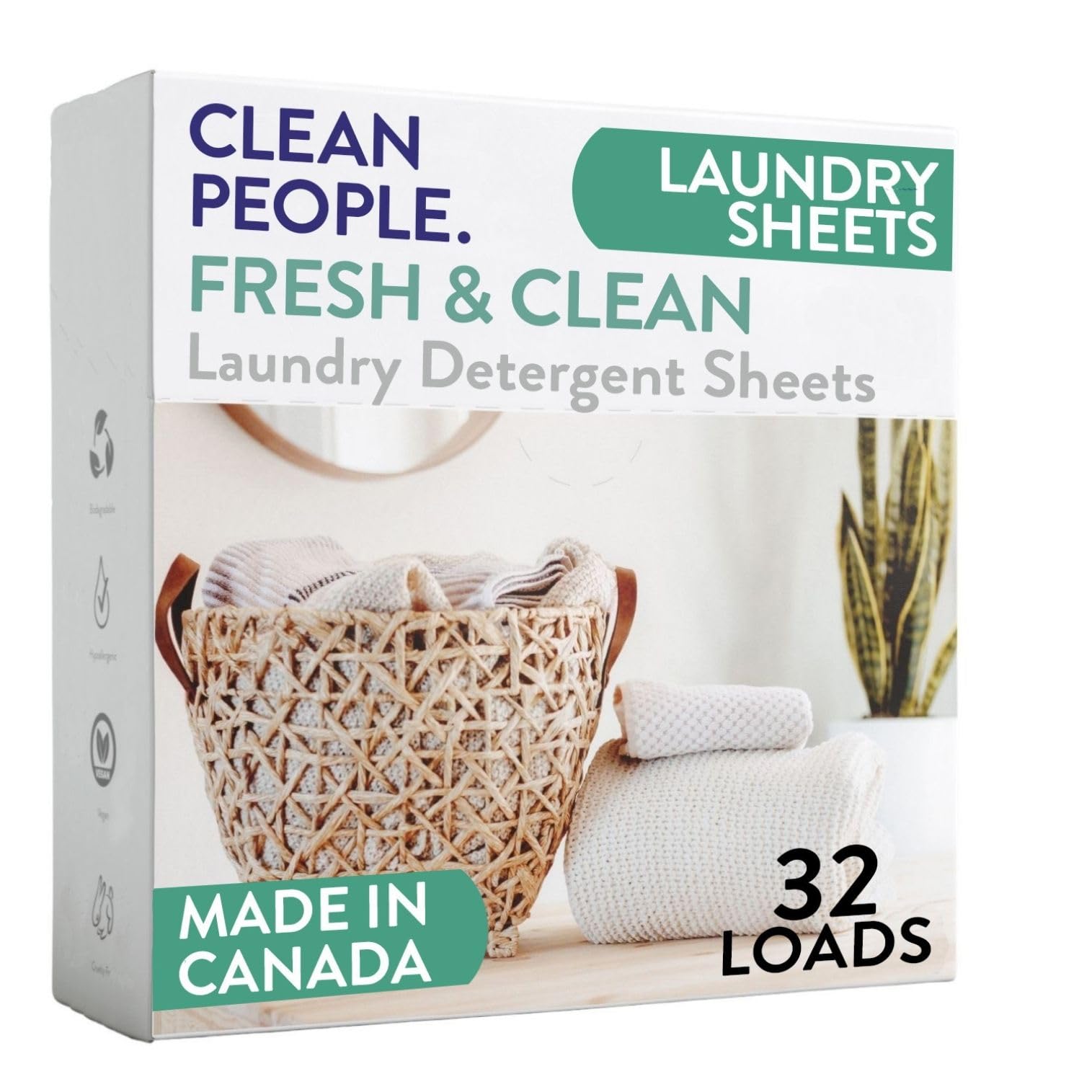 - The Clean People Laundry Detergent Sheets - Laundry Soap - Ultra Concentrated, Recyclable Packaging, Stain Fighting - Fresh Scent, 32 Pack
