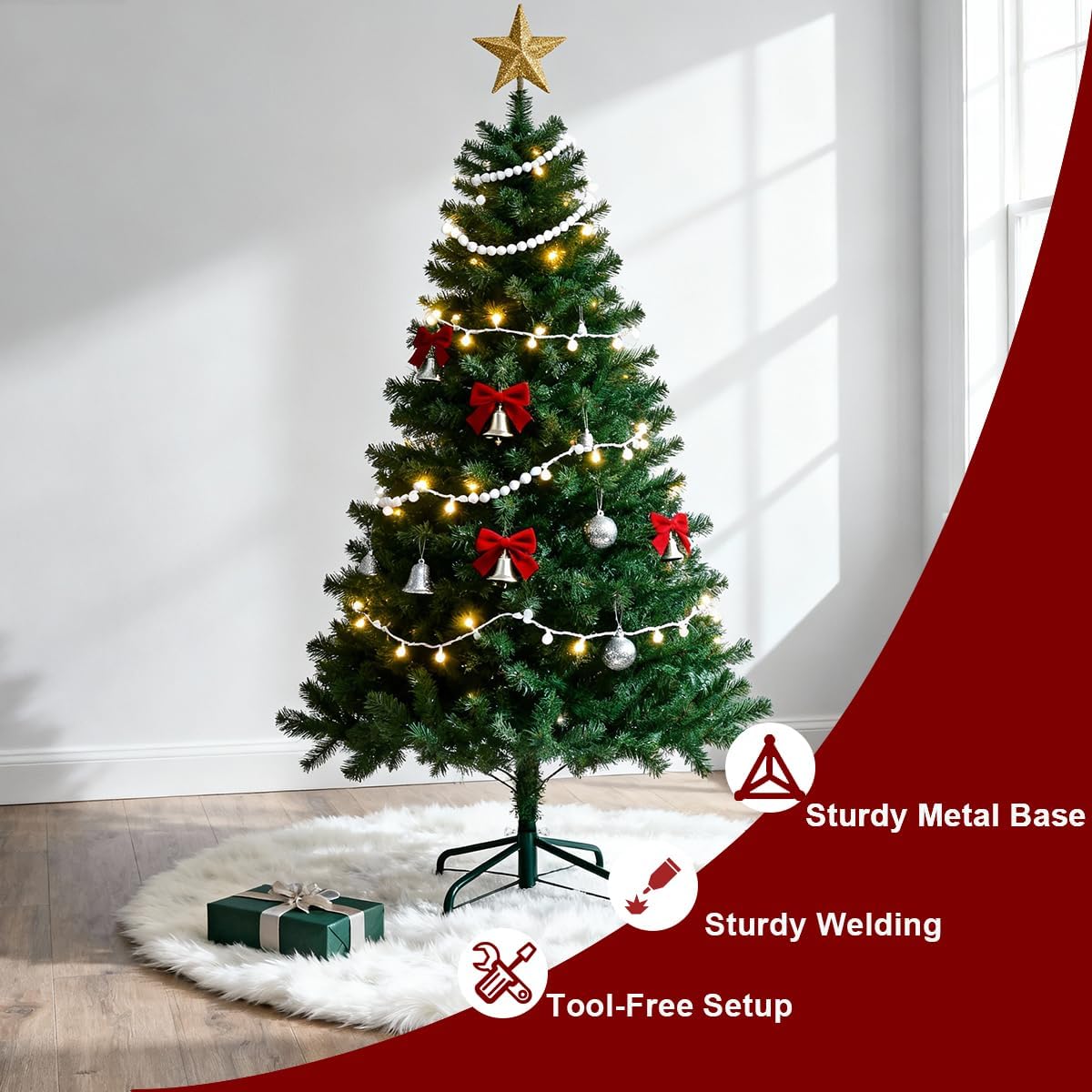 2 Pack Folding Christmas Tree Stand for 3-6 Ft Artificial Trees, Heavy Duty Metal Xmas Tree Holder Fits 0.5-1.29" Tree Pole, Green (16.9" & 16.9")