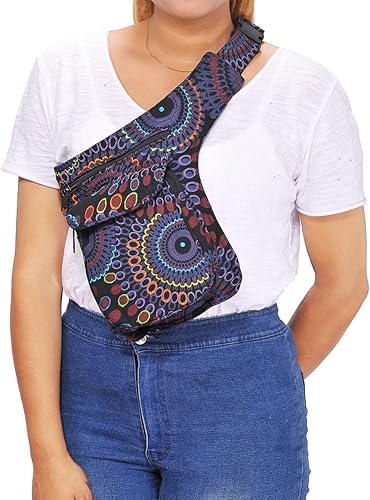 Miniatura 7 de Riñonera Cruzada de The Collection Royal para Mujer Bolso de Cinturón de Algodón Canvas Boho Hippie Festival Colorido para Mujer, Talla única