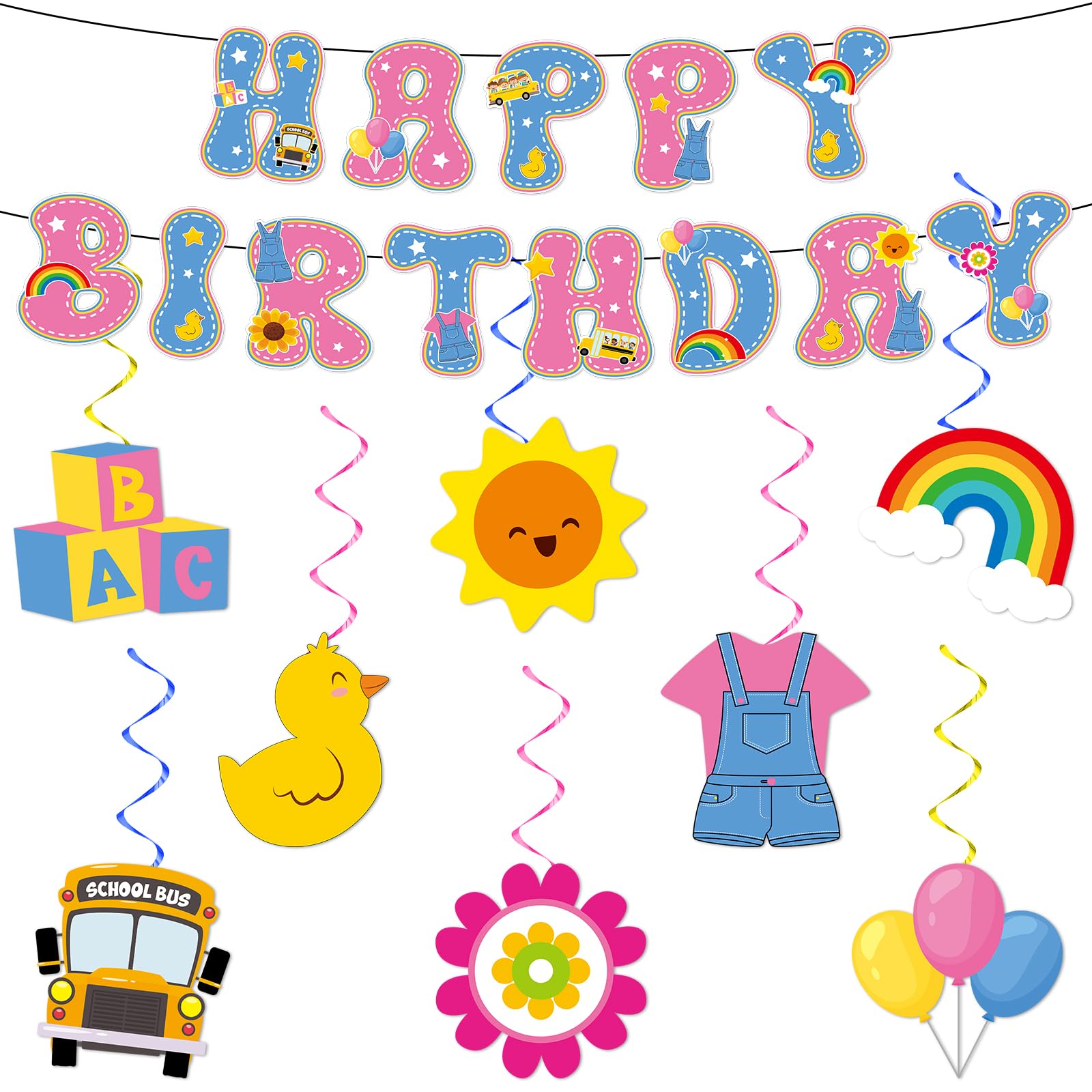 Rachel Girls Hanging Swirl Banner English Teacher Birthday Party Decorations Rachel Teachers Parties Ceiling Decor Cartoon Teachers Fans Hanging Streamer for Kids Birthday Classroom Party Supplies