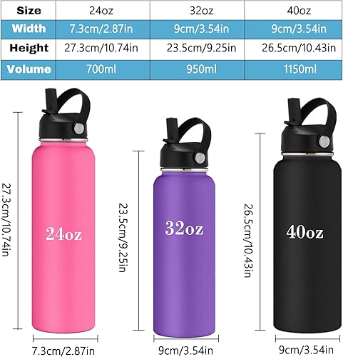 Miniatura 4 de Botellas de agua personalizadas con pajilla, botella de agua deportiva de acero inoxidable personalizada de 24 onzas con nombre grabado, botellas de