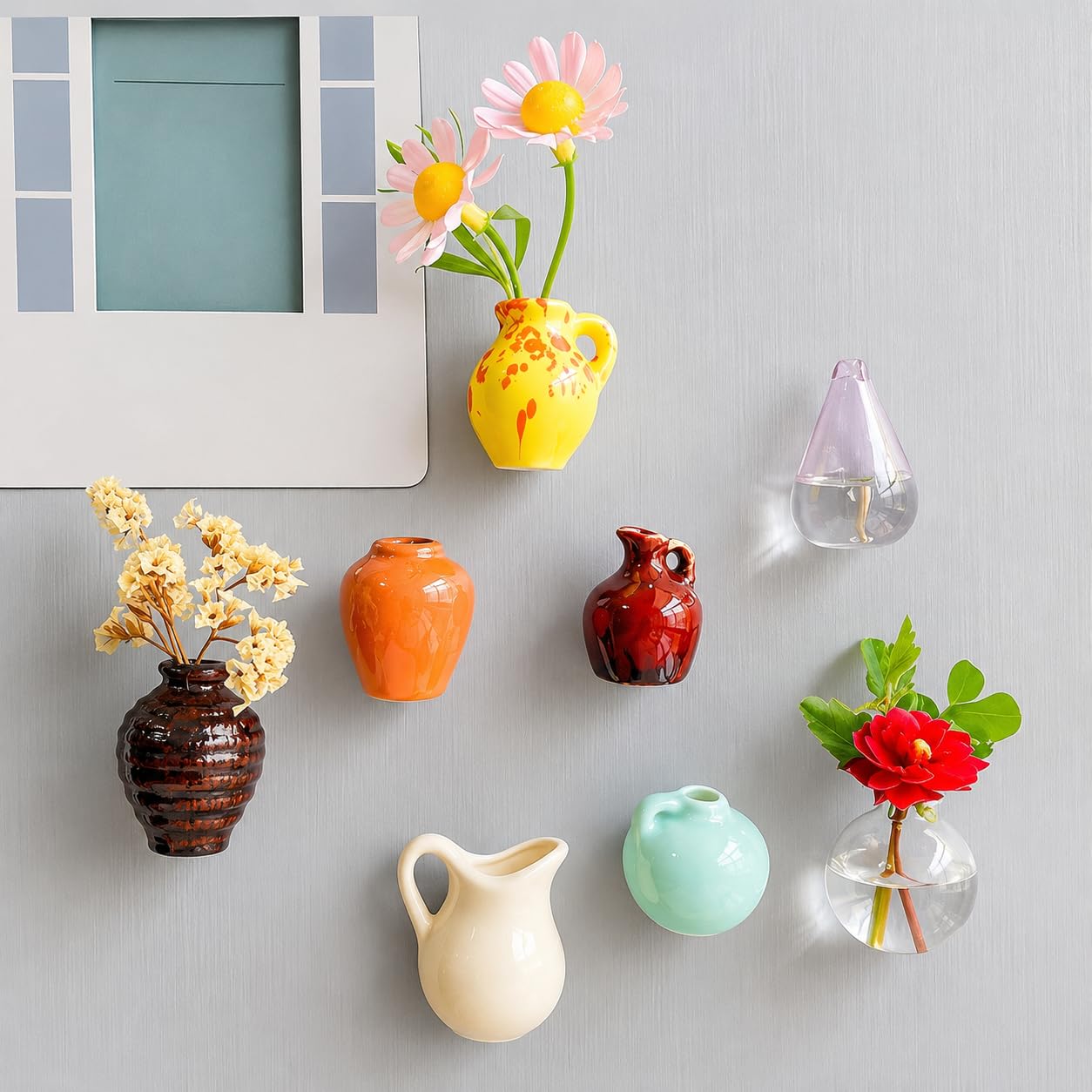 Miniature Ceramic Vase Fridge Magnets | 3D Tiny Bud Vase Refrigerator Magnets | Multicolour Decorative Set | Kitchen Office Locker Home Décor-image-36