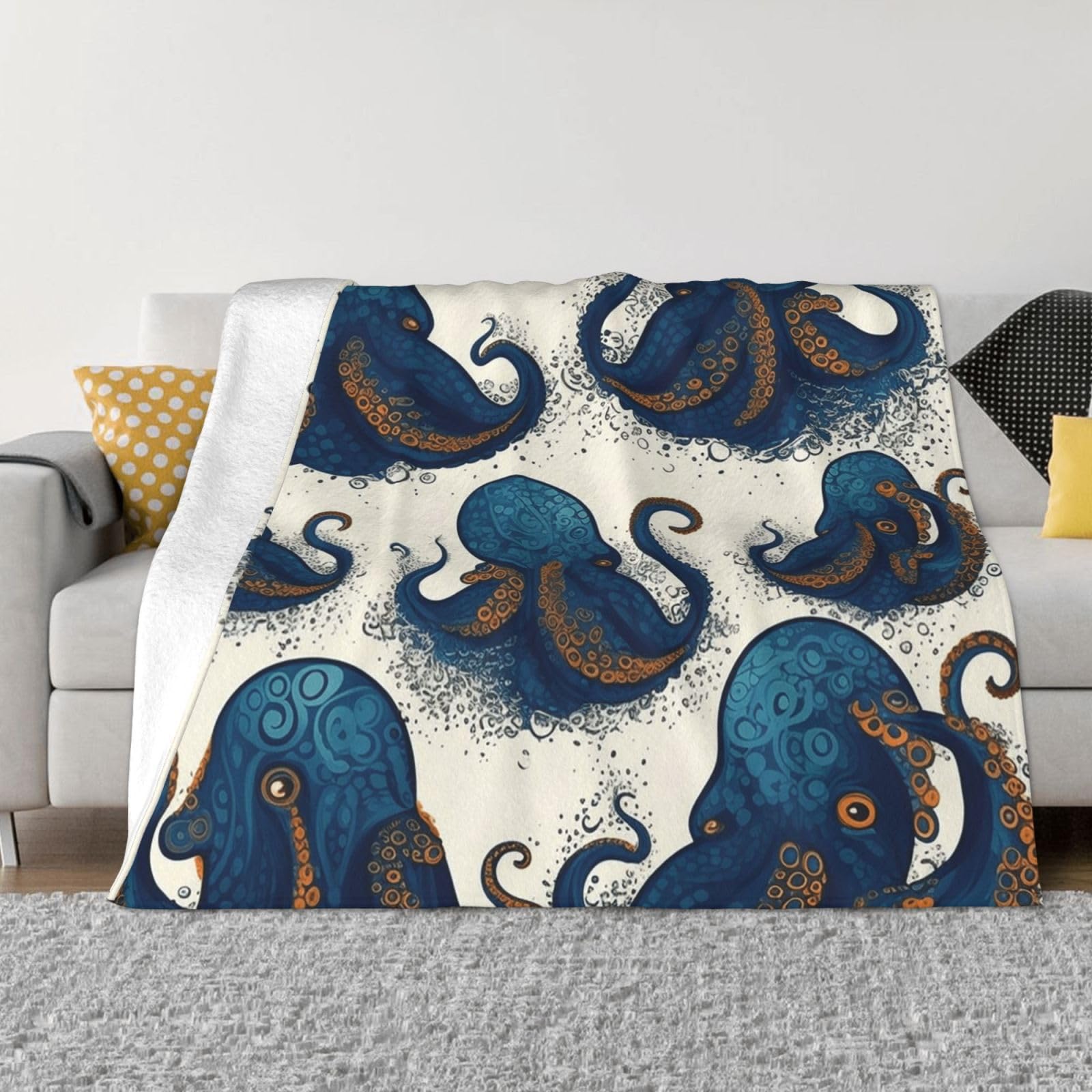 FodPand Tentacles Octopus Fleece Blanket 80"x60" Lightweight Warm Throw Blanket for Bed Couch Cozy Air Conditioning Quilt All Seasons Decorative Fuzzy Blankets Gifts for Women Men