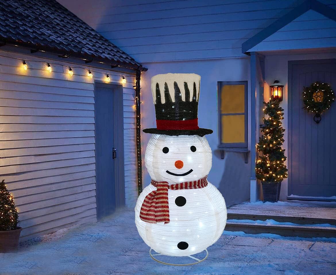 XINGXIN 3FT Iluminated Folding Christmas Cloth Snowman with 45LEDs and Plug-in Power Supply for Indoor/Outdoor Courtyard Holiday Party Decoration : Patio, Lawn & Garden