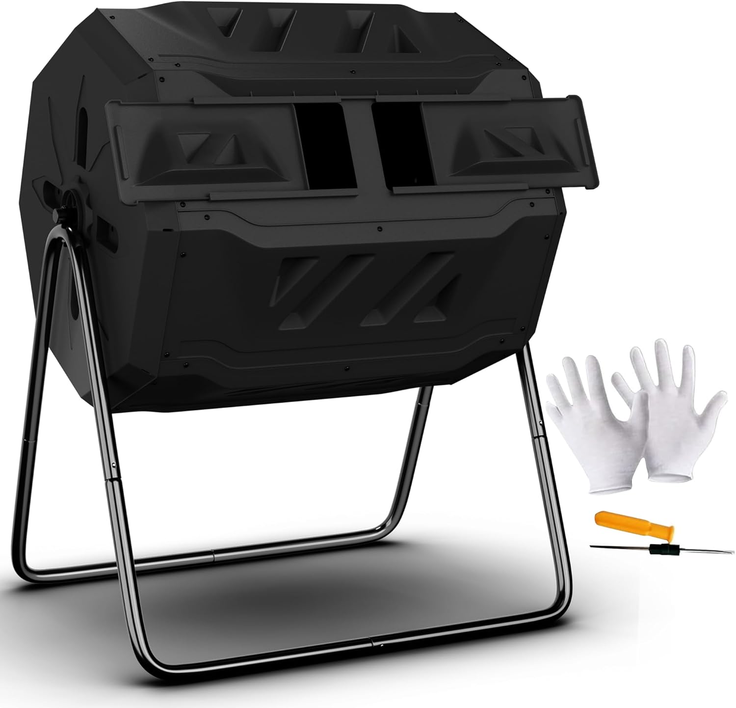 SUPER DEAL Outdoor Compost Tumbler 43 Gallon Dual Chamber Large Compost Bin 360° Rotating Tumbling Composter BPA Free for Garden Yard, Black