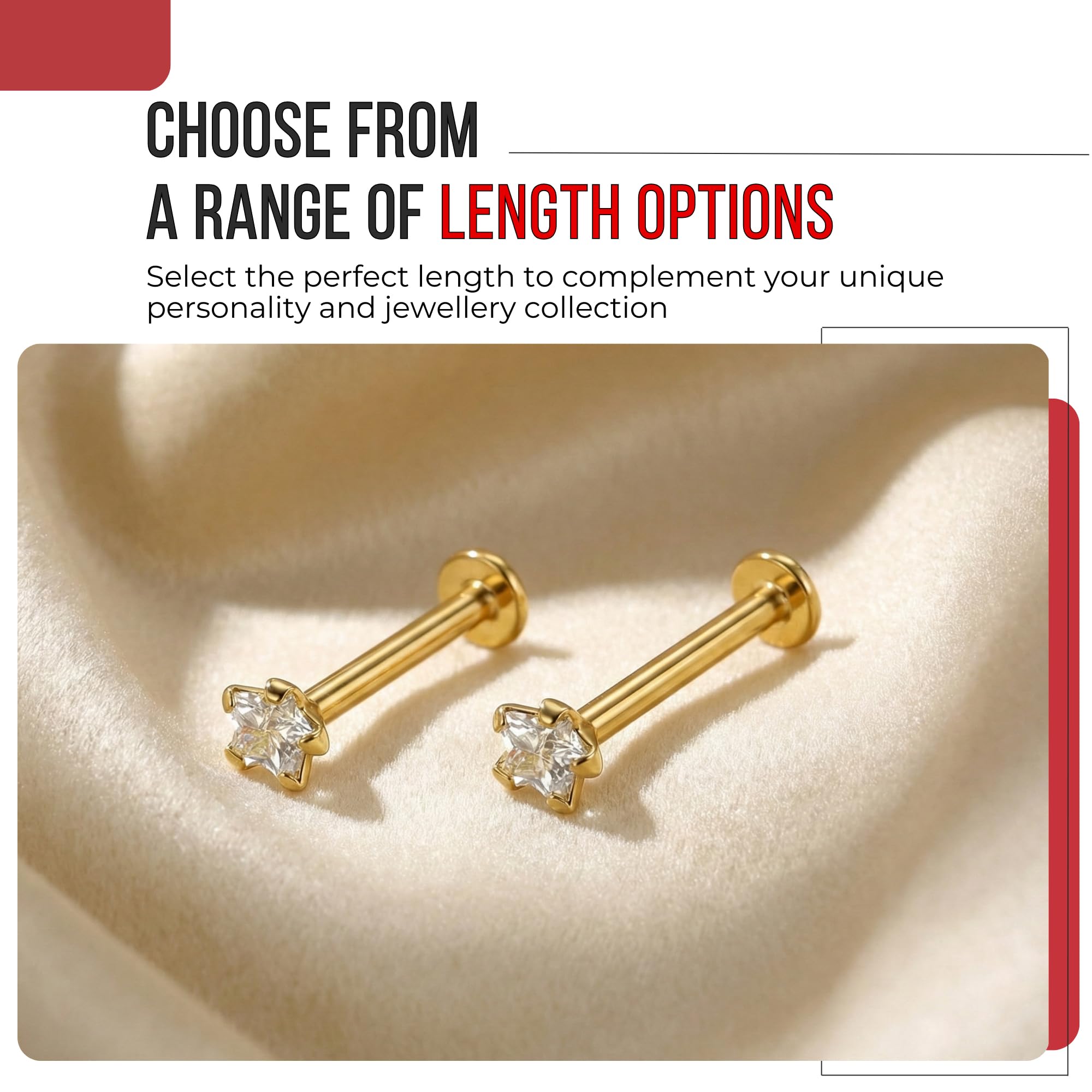 14K Solid Gelb Gold Klaue Set 3 MM Star CZ Stein internen Gewinde Top 16 Gauge Hollow Lippe Labret Tragus Bar Piercing-Schmuck
