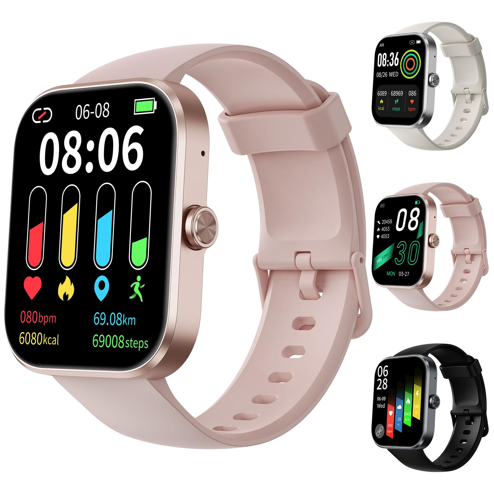 KOOOGEAR Smart Watches for Men Women (Answer/Make Call), 1.91" HD Fitness Watch with 110+ Activity Tracker, Sleep Monitor,IP68 Waterproof, Smartwatch for Android/iOS (Pink)