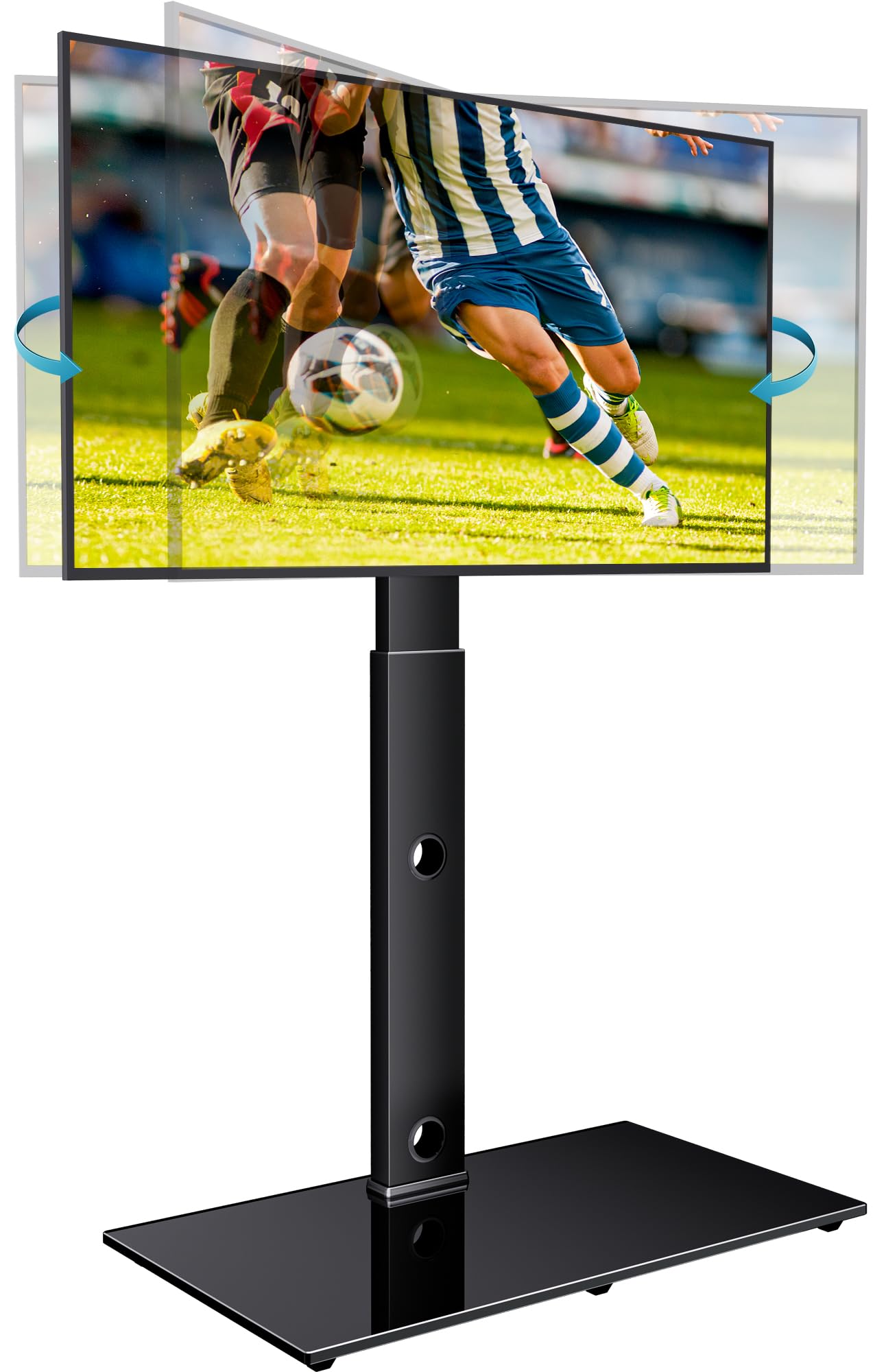 BONTEC TV Ständer für 30-70 Zoll Fernseher, höhenverstellbar, bis zu 40 kg | Fernsehständer Schwenkbar, Höhe 1350mm, Glasstandfuß, max. VESA 600x400 mm