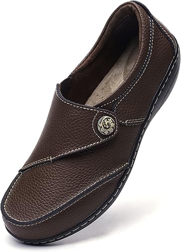 Geoeleph - Mocasines de cuero para mujer, cómodos, planos, para caminar, con cordones, informales