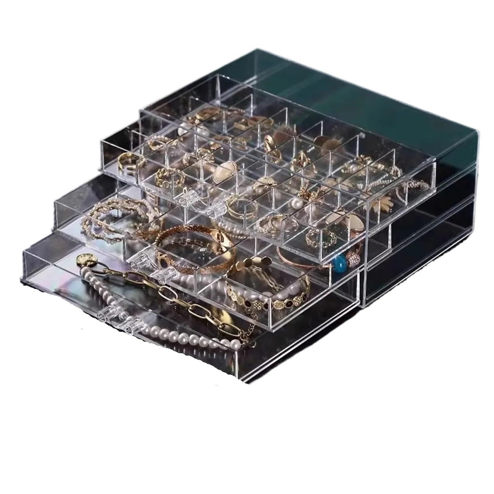 YUSUZH Jewelry Drawer Storage Box, Transparent Display, Earring, Ring, Necklace Organizing Container With Compartments for Rings, Earrings