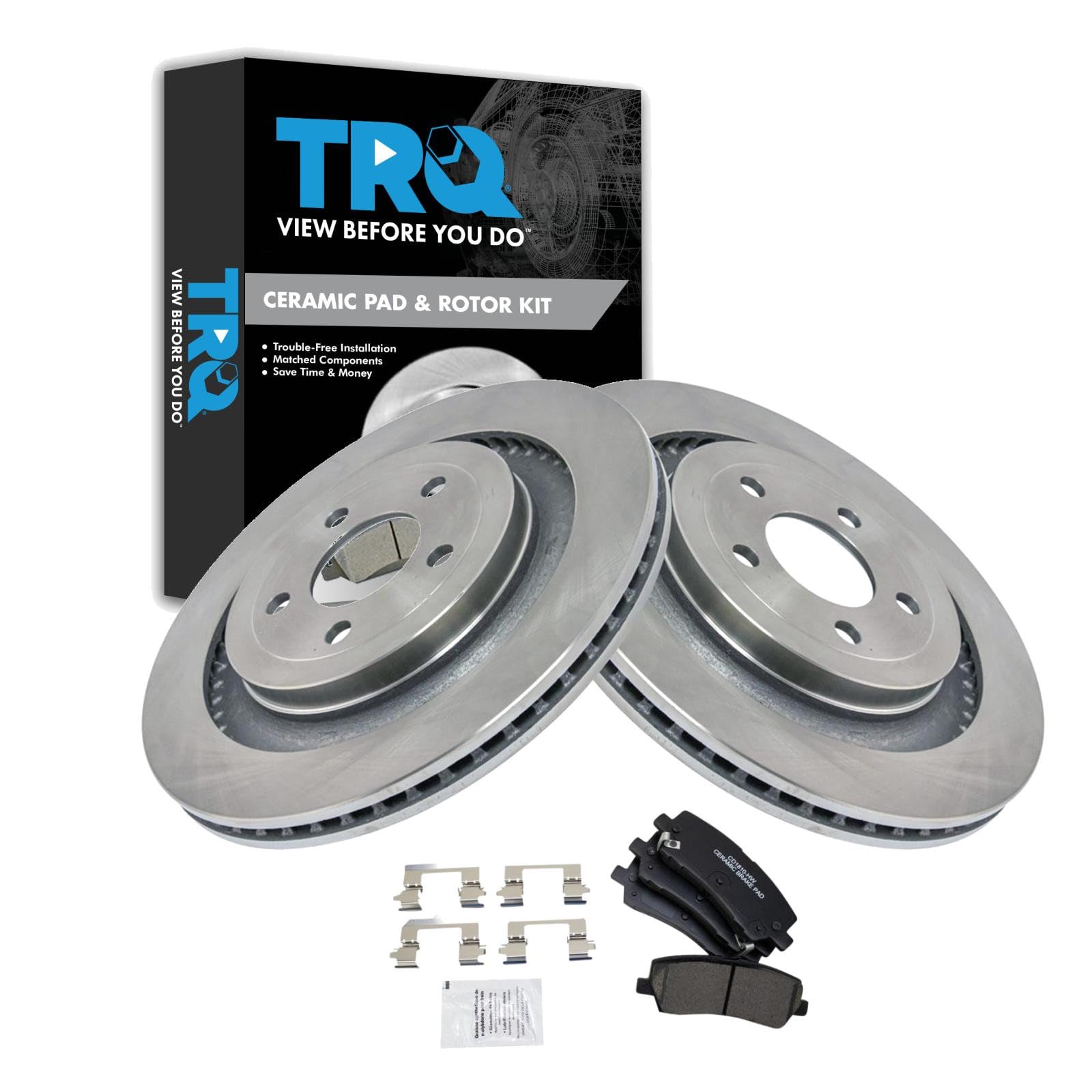 TRQ Rear Brake Pad and Rotor Set Ceramic Rotors Compatible with 2015-2018 Ford Mustang