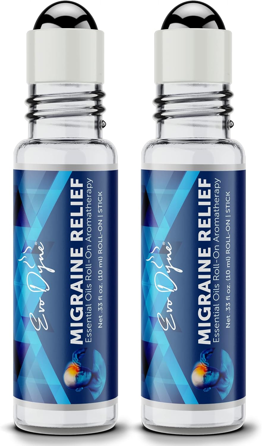 2-Pack Migraine Relief Stick, (0.3 OZ / 10 ML Roll-On Bottle), Made in The USA | Headache Relief - Essential Oil, Aromatherapy Stick – Made with Peppermint & Spearmint Grade Oil by Evo Dyne