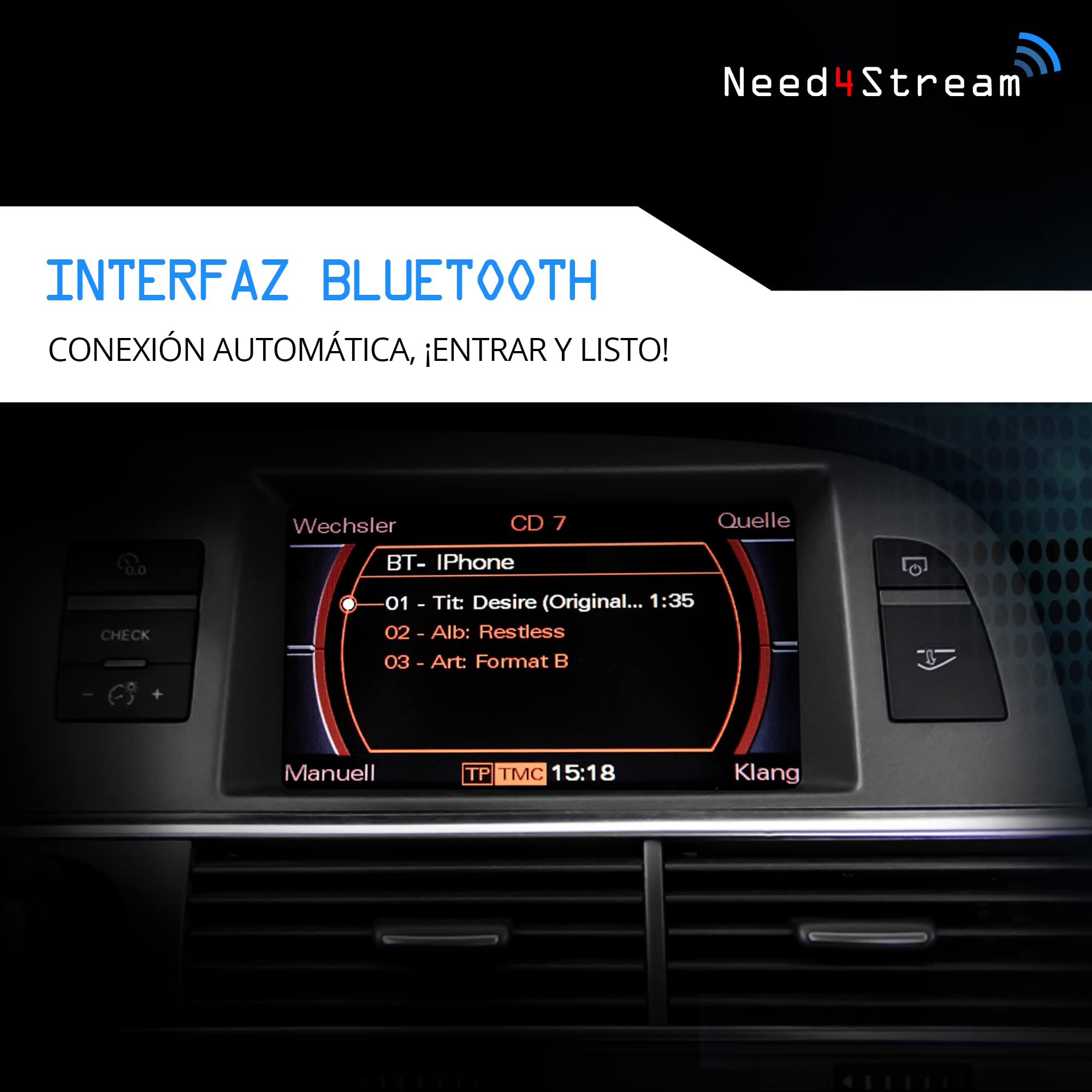 Interfaz de audio Bluetooth A2DP con indicador de título, compatible con Audi MMI 2G, compatible con iPhone, Android, compatible con servicios de streaming, A4 8K, A5 8T, Q7 4L, A8 4H