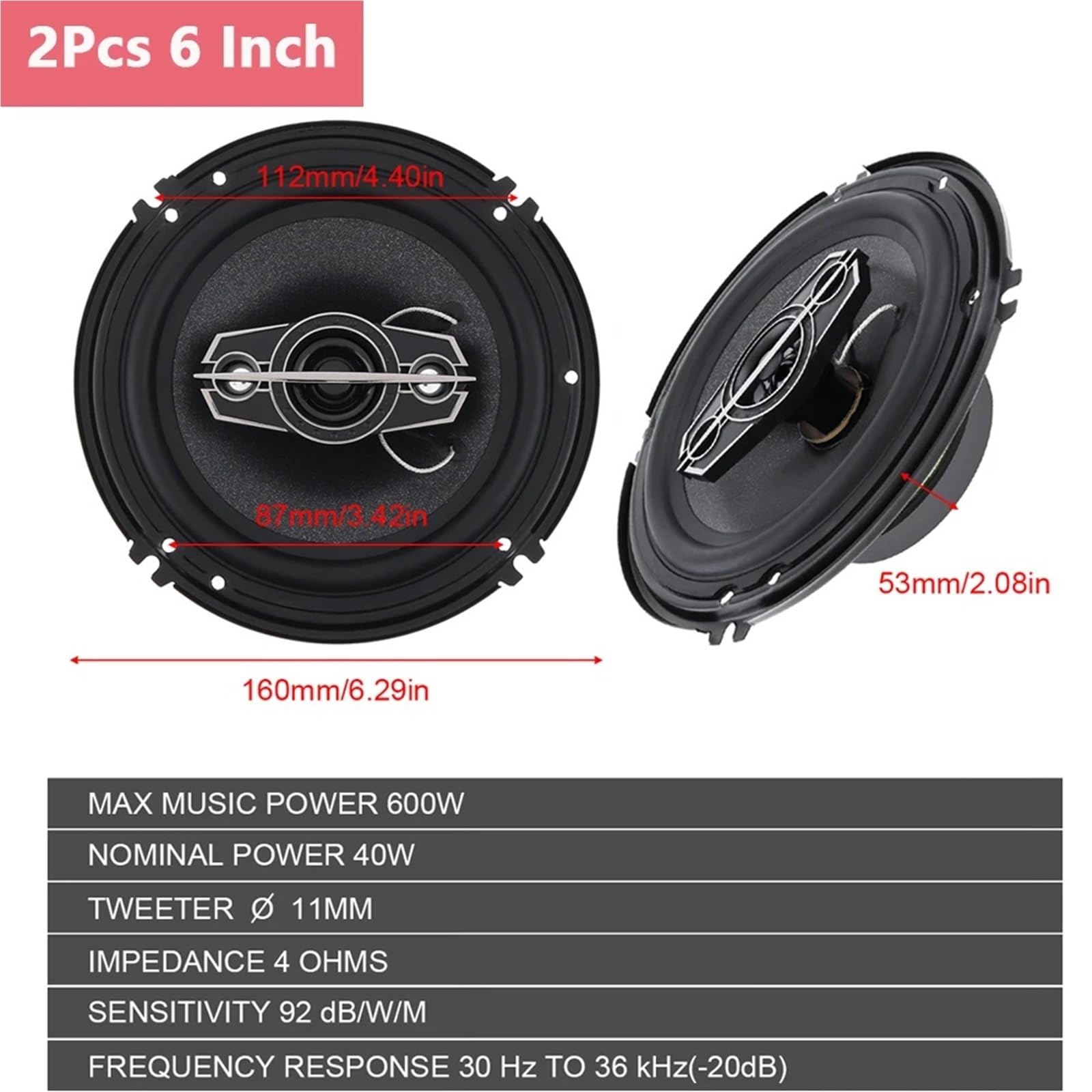 Głośniki samochodowe z głośnikiem wysokotonowym 2 szt. Głośniki samochodowe 4/5/6 cali 4-drożny subwoofer Audio muzyka stereo pełna częstotliwość współosiowy głośnik samochodowy Hifi(2pcs 4 Inch)