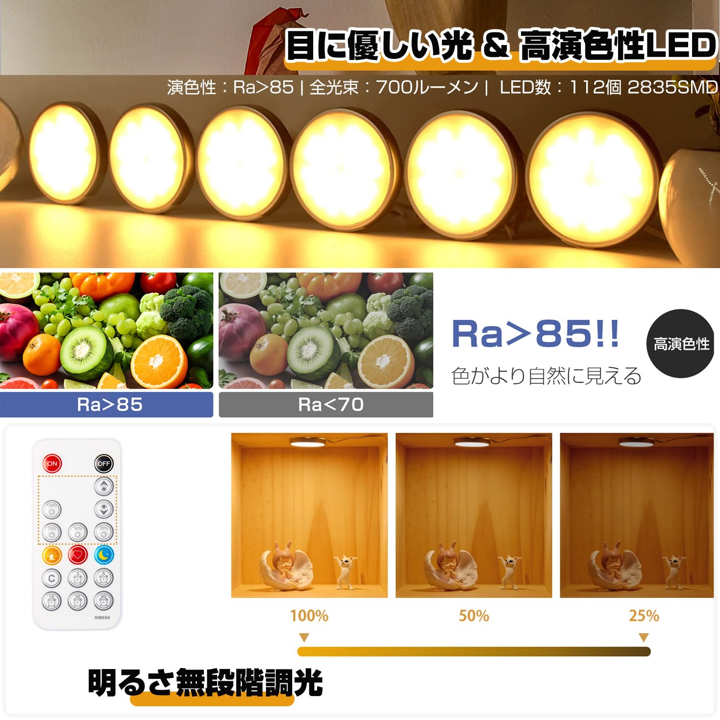 Amazon.co.jp : Wobane LEDライト 棚 間接照明 6個セット 電球色