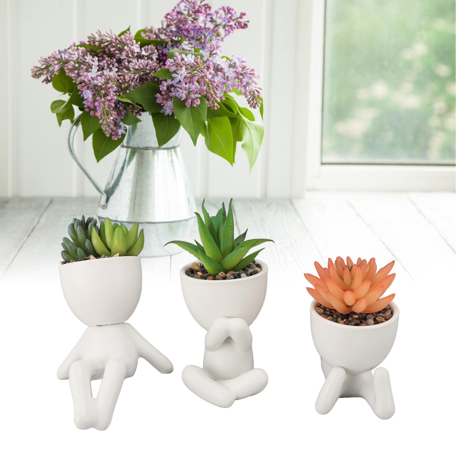 Set Di 3 Piante Grasse Artificiali In Vaso Di Vetro Argentato - Decorative E Sempre Verdi, Idee Regalo Per La Casa