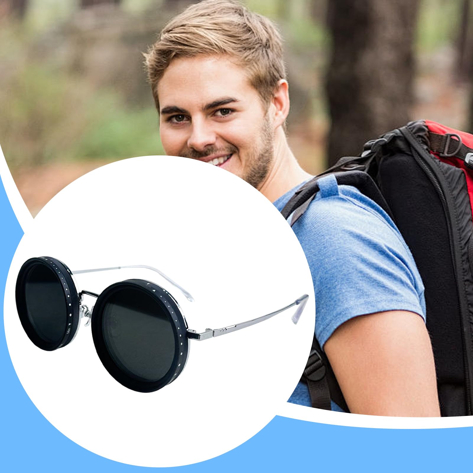 Occhiali da sole polarizzati arrotondati, 1-9 marce, regolabili, con lenti con filtro ND, occhiali da sole rotondi antiriflesso da uomo, per guida, spiaggia, pesca, escursionismo e sport