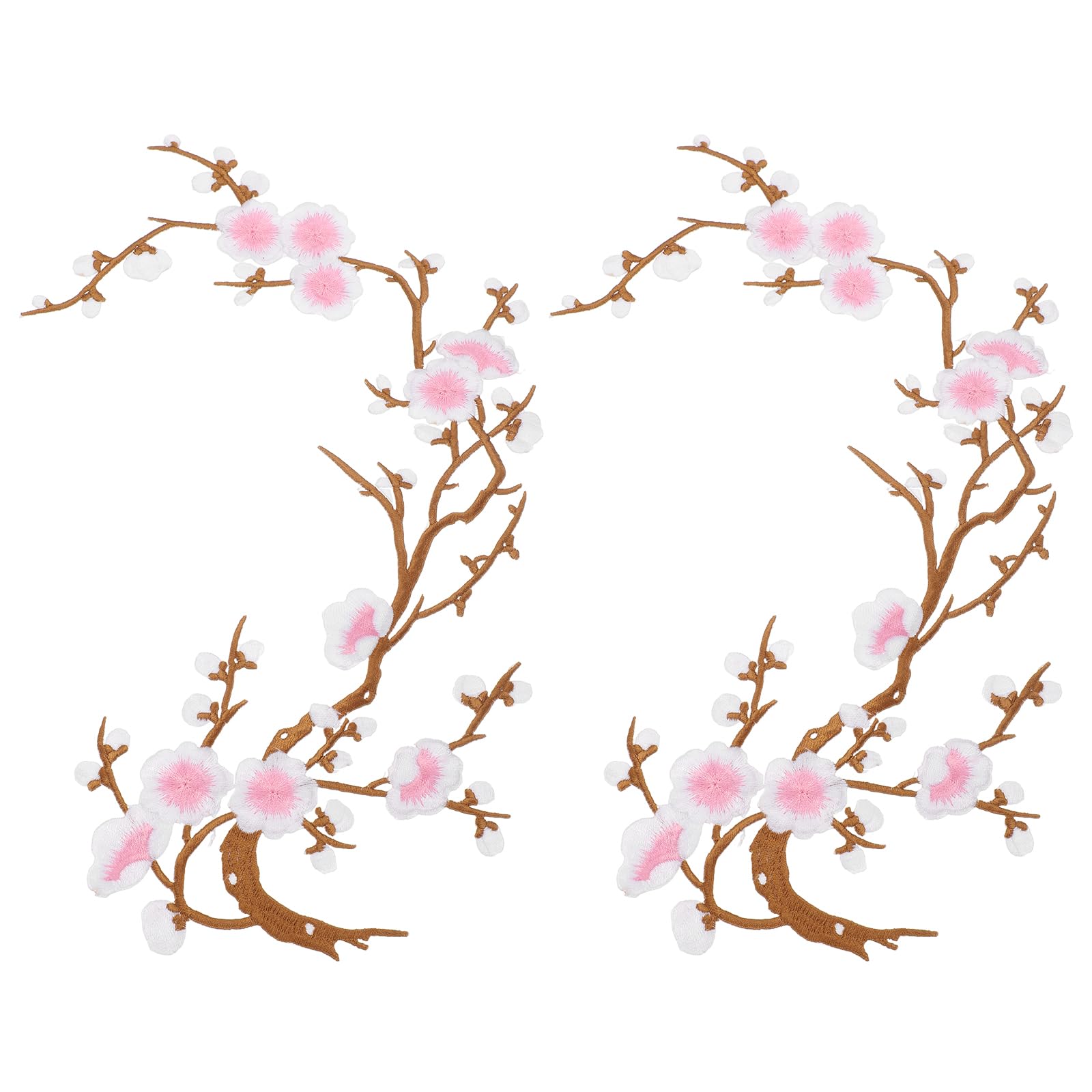sourcing map 2 Pcs Plum Blossom Iron-on Patches, Flower Embroidery Appliques Sew on Patch Decoration Applique for Holes Jeans Dress Backpack Hats DIY Clothes, Pink White/Coffee