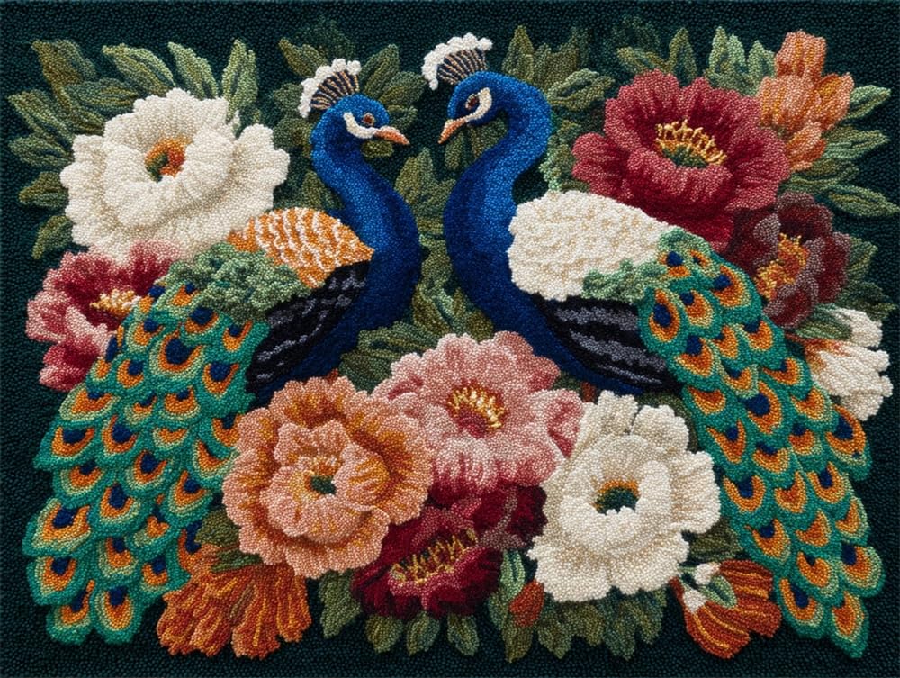 FWRTYCB Latch Hook Rug Kit Flowers and Peacocks Pattern 20X15Inch