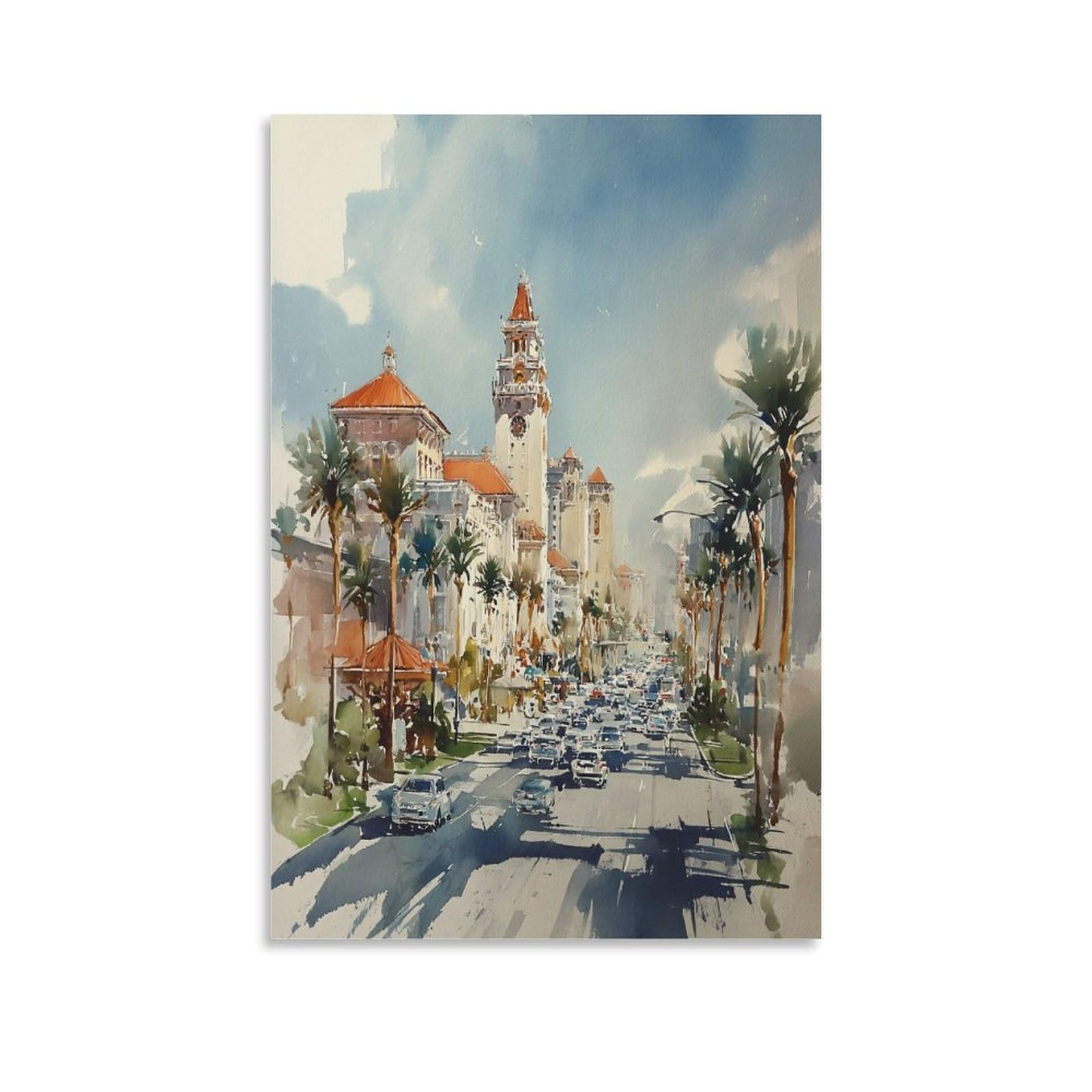 XWYMXZ Las Vegas Tree Watercolor Nevada 16x24inch(40x60cm) Vintage Travel Poster Watercolor Canvas Art