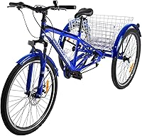 Vista 107 de H&ZT Triciclo para adultos, bicicleta de 3 ruedas, triciclo crucero, con engranaje de 7 velocidades, mango de freno de estacionamiento, escalón