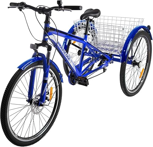 Vista 101 de H&ZT Triciclo para adultos, bicicleta de 3 ruedas, triciclo crucero, con engranaje de 7 velocidades, mango de freno de estacionamiento, escalón