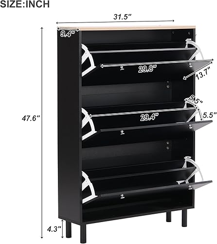 Miniatura 2 de RuiSiSi Armario de almacenamiento de zapatos con 3 cajones abatibles, organizador de zapatos independiente con 3 ganchos, armario estrecho para