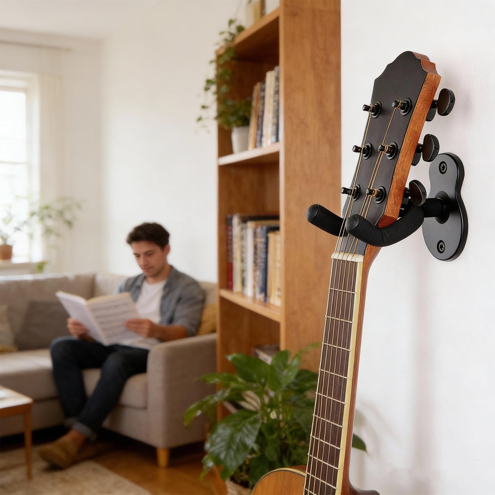 Ncheli Gitarrenhalterung Wand 2er Set, Gitarrenständer Wand Metall mit EVA Polsterung Kratzschutz, Wandaufhängung für Akustik E-Gitarre Bass Ukulele, inkl. Schrauben und Dübel