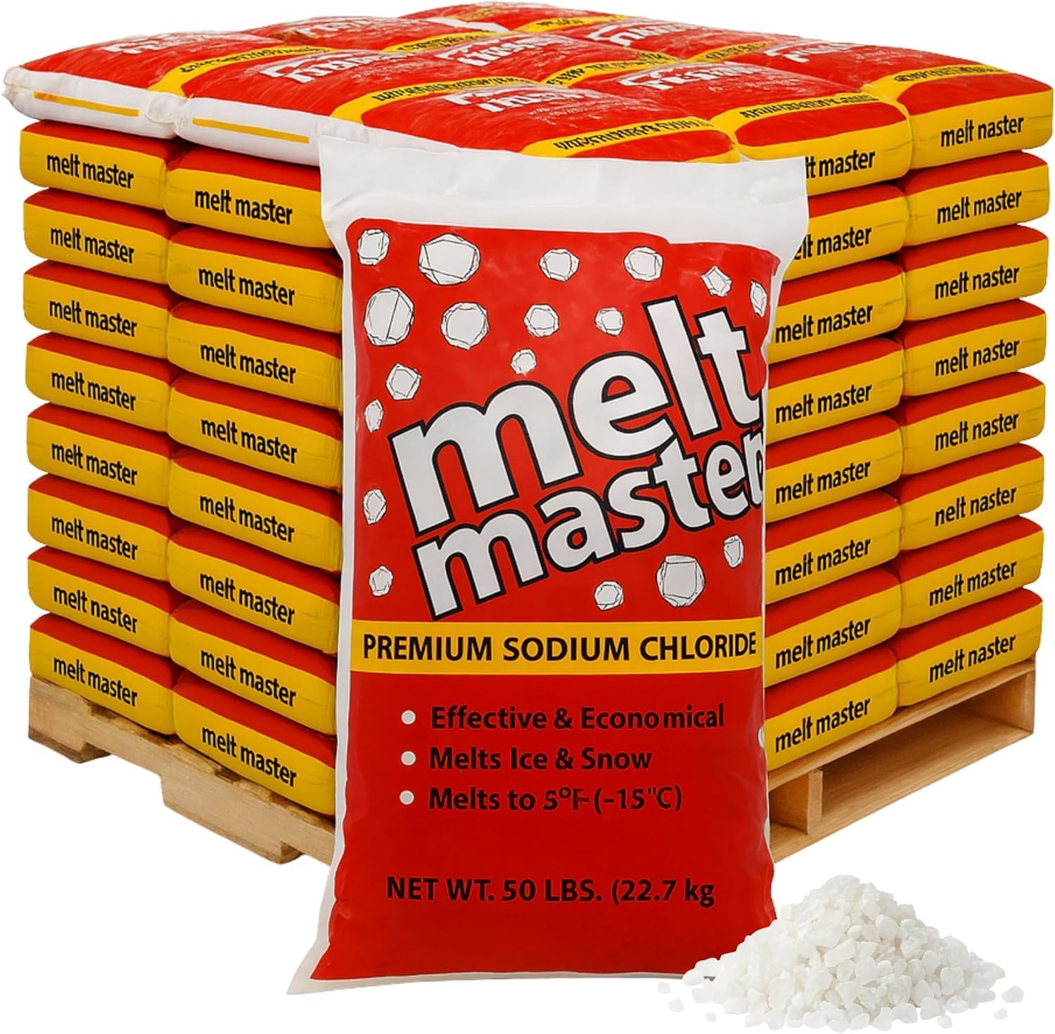 Bulk Ice Melt- Sodium Chloride Rock Salt Pallet of Ice Melt- 50 lb Bag- Melts to 5°F - Commercial Grade Ice & Snow Melt in Bulk [Pallet of 49 Bags] 50 lbs Each! Easy to Apply~