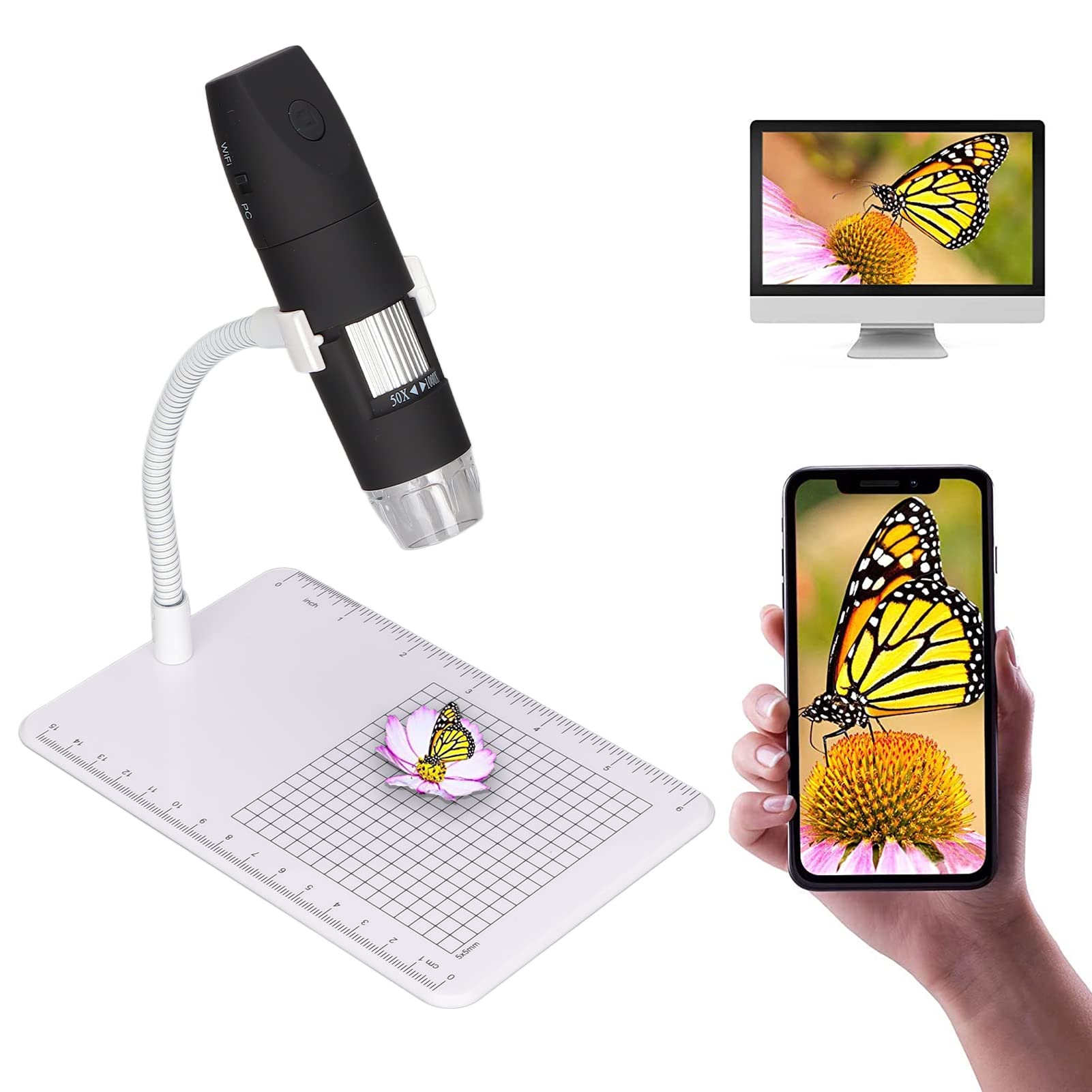 EMUKOEP Microscopio Digitale WiFi USB HD 1000x 8 LED Fotocamera Portatile Wireless per PC