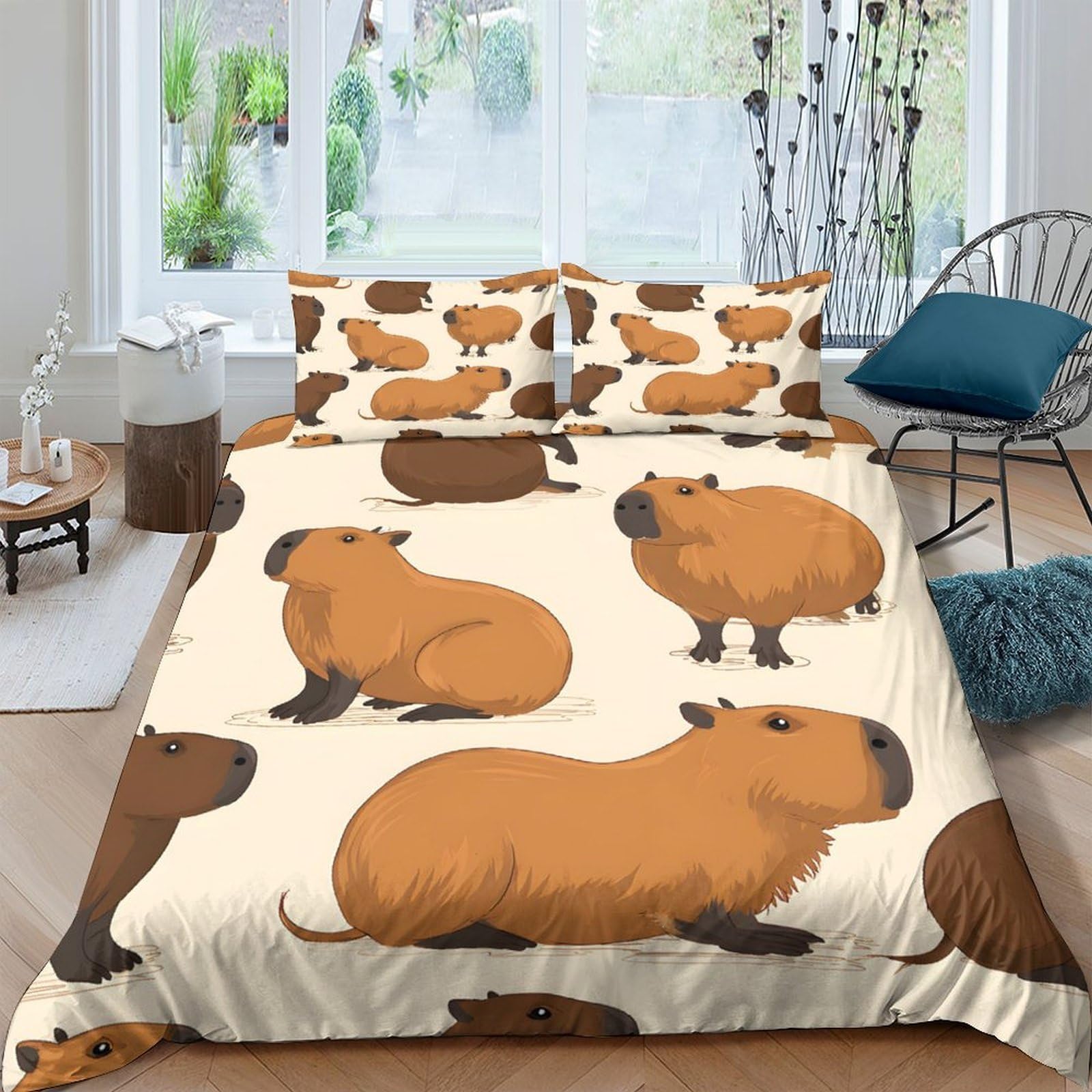 Ctjqhvkz Style-3 3D Printed Capybara Animal Pattern Fitted Sheet Microfiber Soft Brown Cartoon Mattress Cover Bedroom Decor Single（135X200cm）