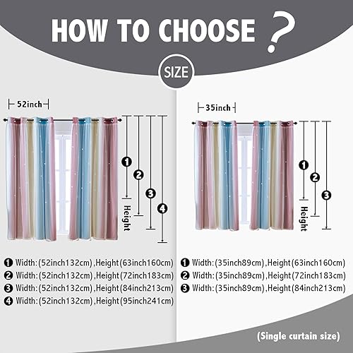 Miniatura 10 de indistar Cortinas opacas recortadas para ventana de dormitorio de niñas y niños, cortinas de doble capa recortadas con estrellas, 1 panel (rosagris