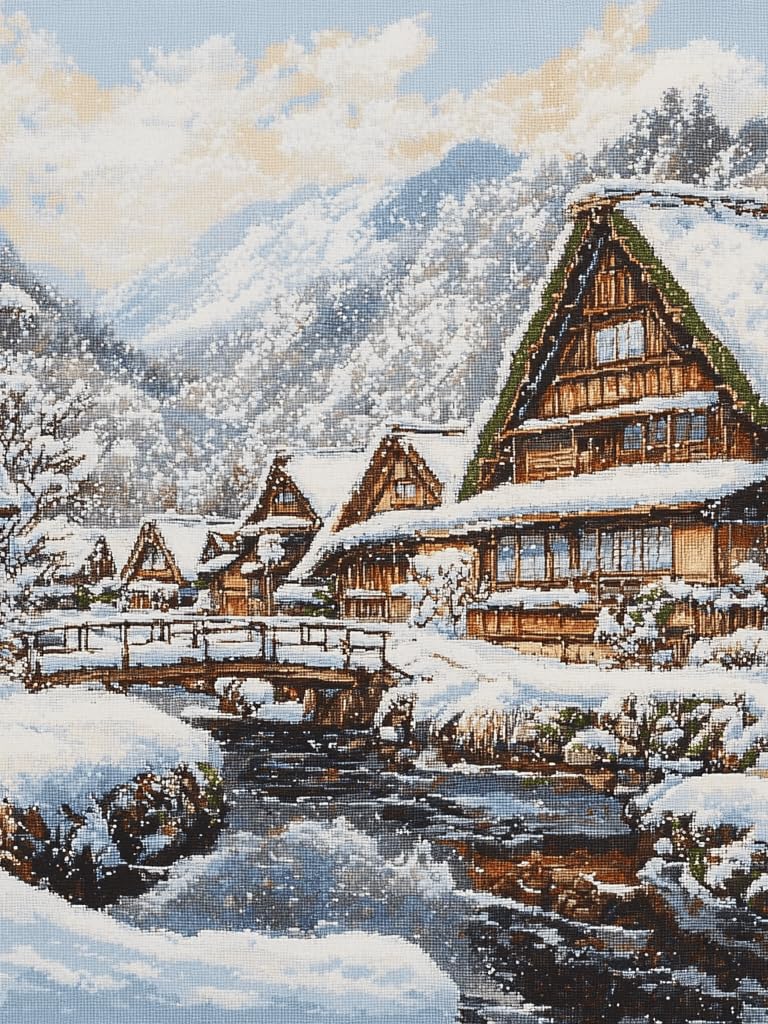 Amazon | クロスステッチ 日本の風景 雪の白川郷 クロスステッチ刺繍