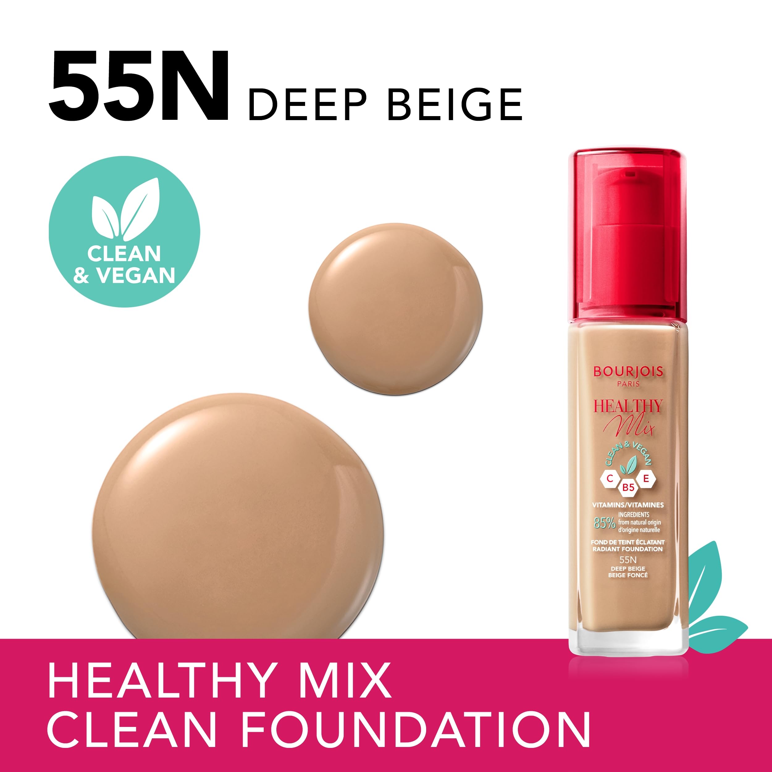 Bourjois Fondotinta Healthy Mix Clean, 55N Deep Beige, 30 ml