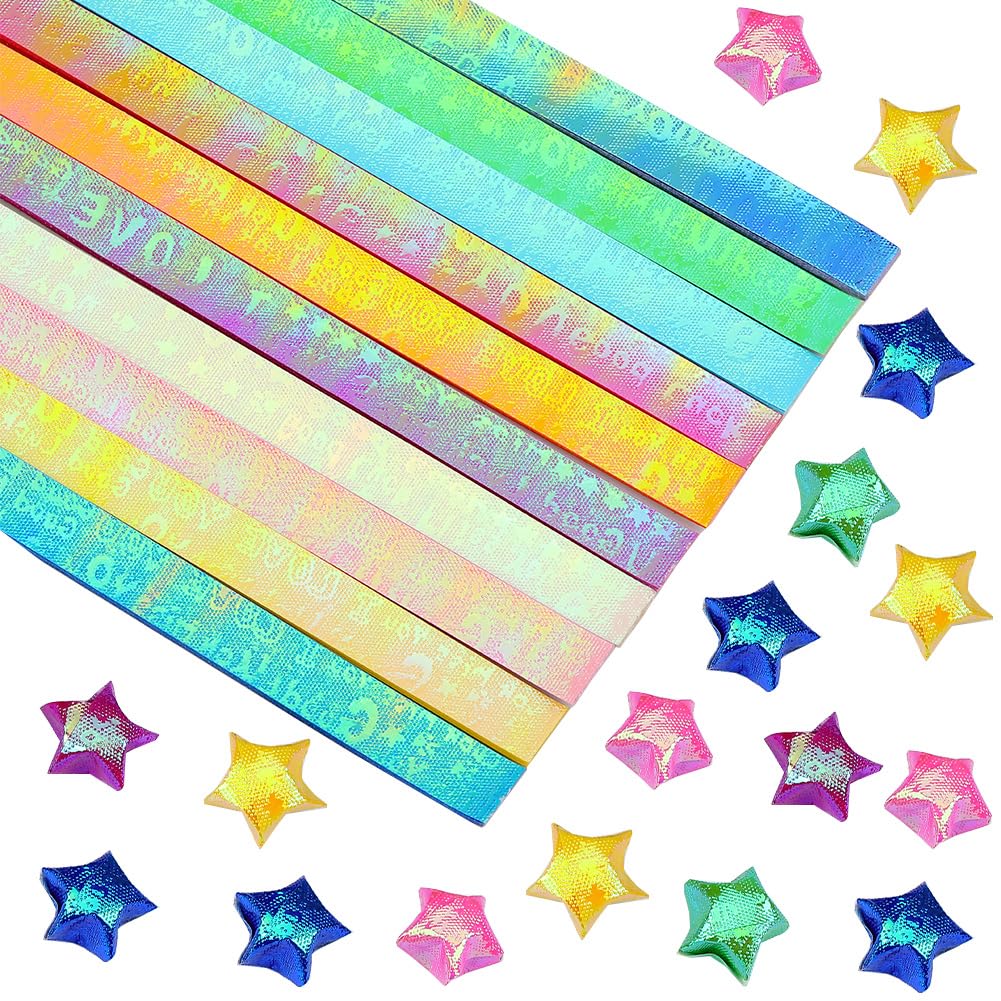 SUNNYCLUE 900 hoja de 10 colores para Hacer Estrellas, Tiras de Papel para Origami, Estrellas Perladas, Te Amo, Color Verde, Rosa, Azul, Morado, Estrellas de la Suerte, Papel para Manualidades, Proyec