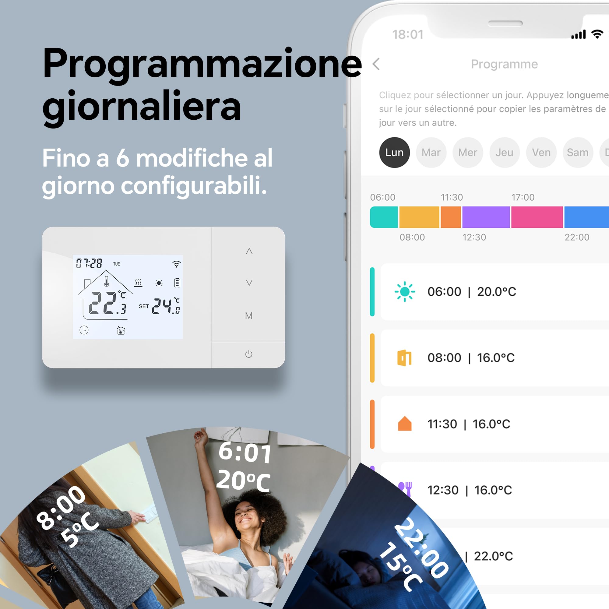 Termostato Wi-Fi a batteria con 2 fili, controllare per la caldaia a gas, termostato Tuya programmabile giornalmente, compatibile con controllo vocale di Google e Alexa.W506 3A
