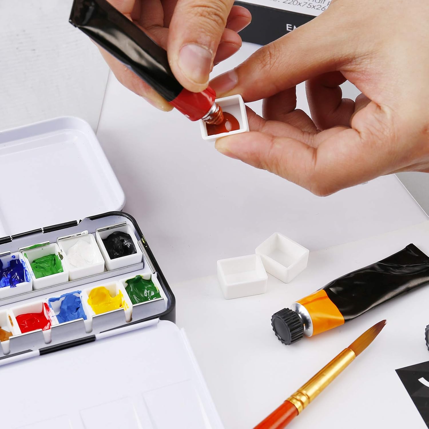 MYARTOOL Empty Watercolor Palette, Metal Empty Watercolor Tin Palette Paint Case with 24 PCS Empty Half Pans for DIY Travel Watercolor Palette, Acrylic and Oil Painting