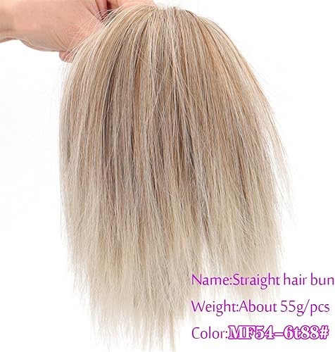 Miniatura 2 de Extensiones de cabello sintético de moño desordenado, esponjoso, liso, banda elástica, moño para mujer, moño de cabello humano real (color 6T88)