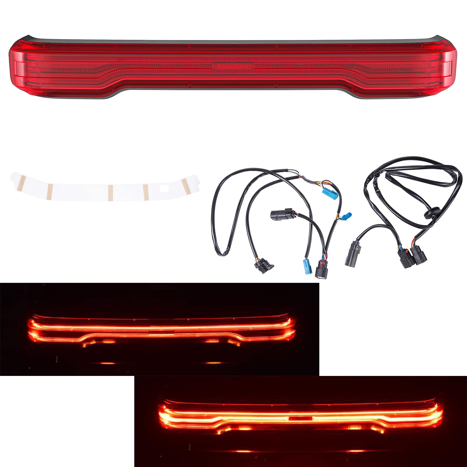 Advanblack LED Brake/Turn/Running Lamp Wrap-around Tour Pack Light Bar Fit for 2014+ 2023 2024 2025 Harley/Davidson King Tour Pak Chopped Touring Pack (Red Lens)