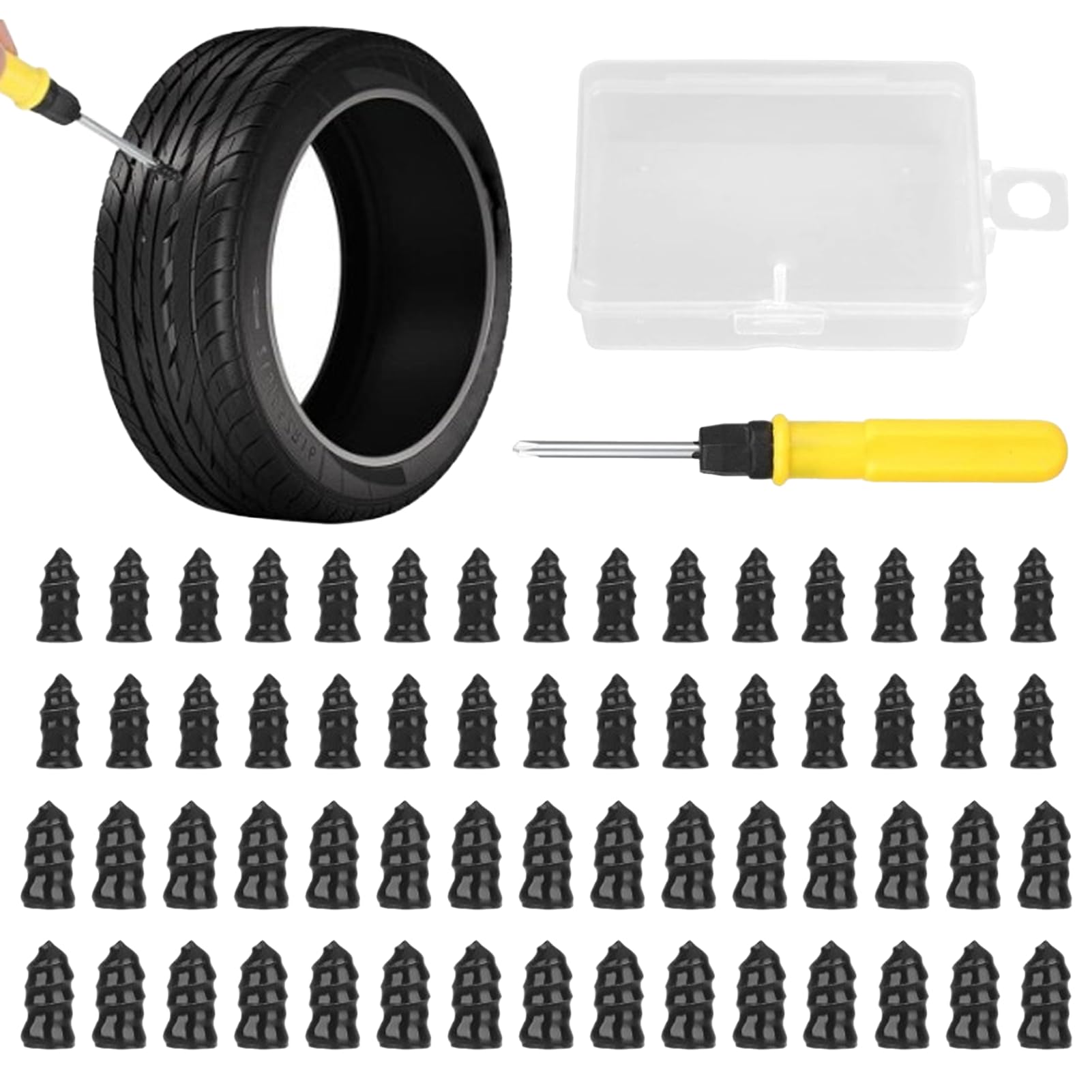 60 Pcs Tyre Repair Kit Rubber Nails with Screwdriver, Car Puncture Repair Kit, Car Tyre Puncture Repair Kit, Universal Tire Repair Fast Repair Nail for Auto Car Motorcycle Bike Truck (30 S+30 L)