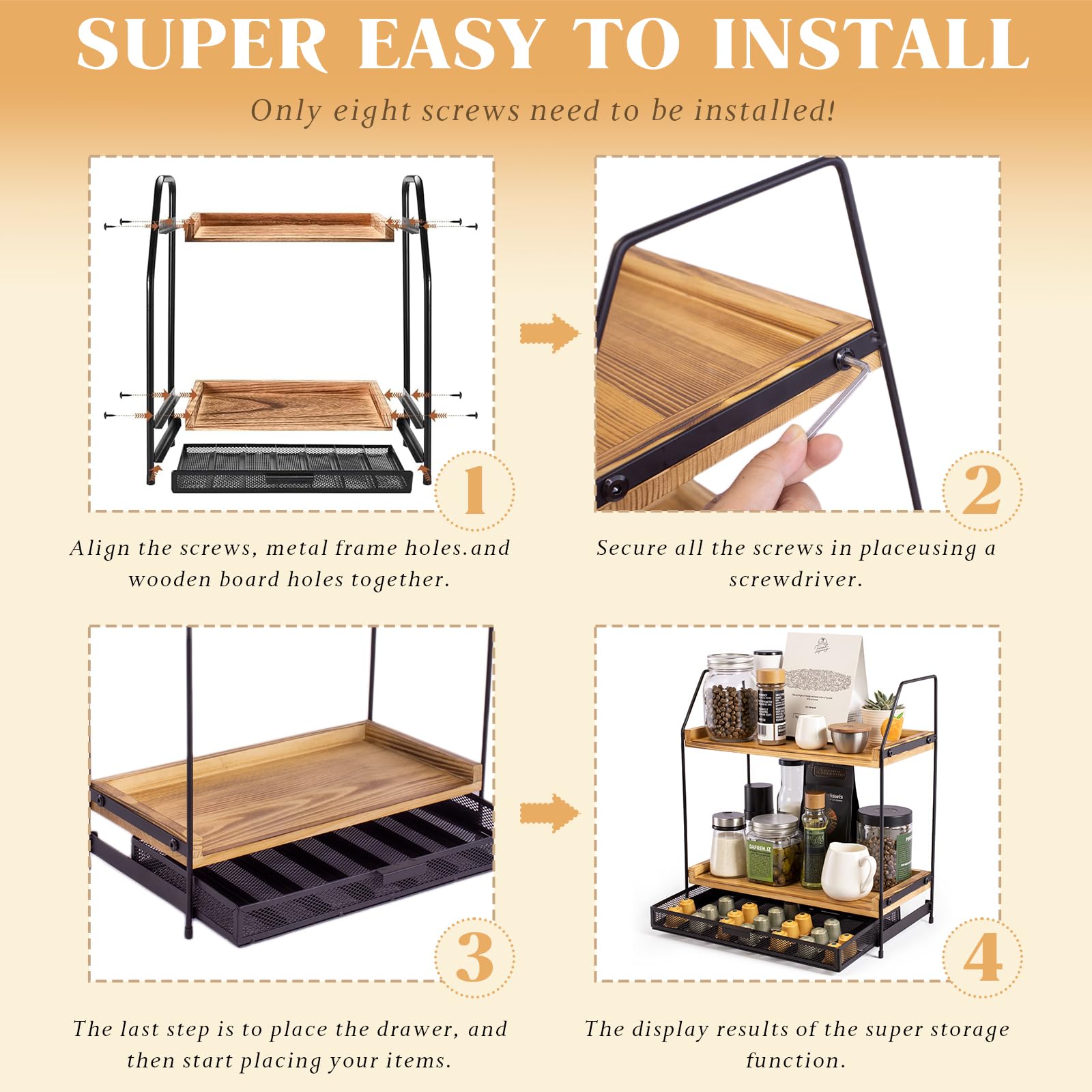 2-Stufen Teebeutel Organizer - Holz & Metall Kaffeestation