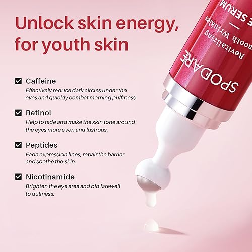 Miniatura 5 de SPODARE Suero de ojos con cafeína y retinol para ojeras, hinchazón y arrugas, crema debajo de los ojos con ácido hialurónico, niacinamida y
