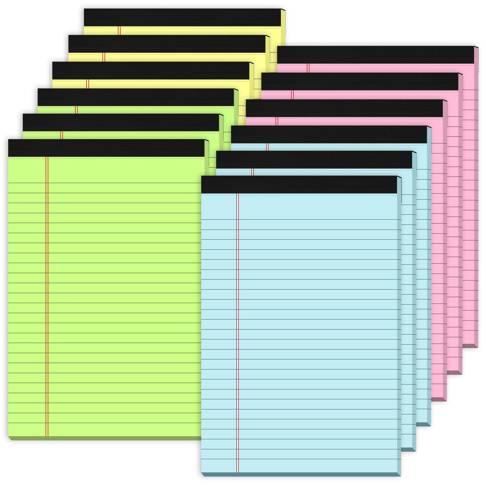 Zaviko 12 Pack Small Note Pads 5x8, Small Colored Legal Pads 5x8 College Ruled, Perforated Legal Notepads, 30 Sheets/Pack Writing Pads 5x8, Colored