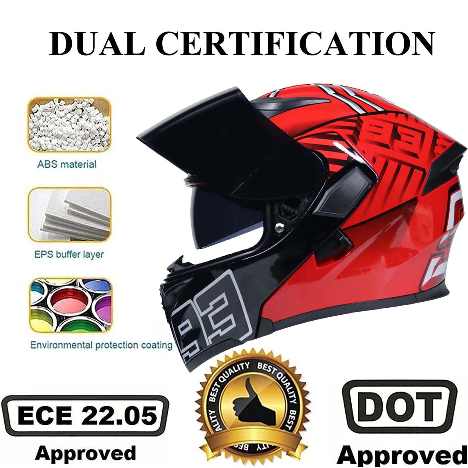 Kask motocyklowy z unoszoną szybą przednią, motocyklowe kaski motocyklowe z pełną twarzą ECE zatwierdzony kask motocrossowy wyścigowy, podwójny osłona przeciwsłoneczna kask awaryjny (A XXL=63~64cm)