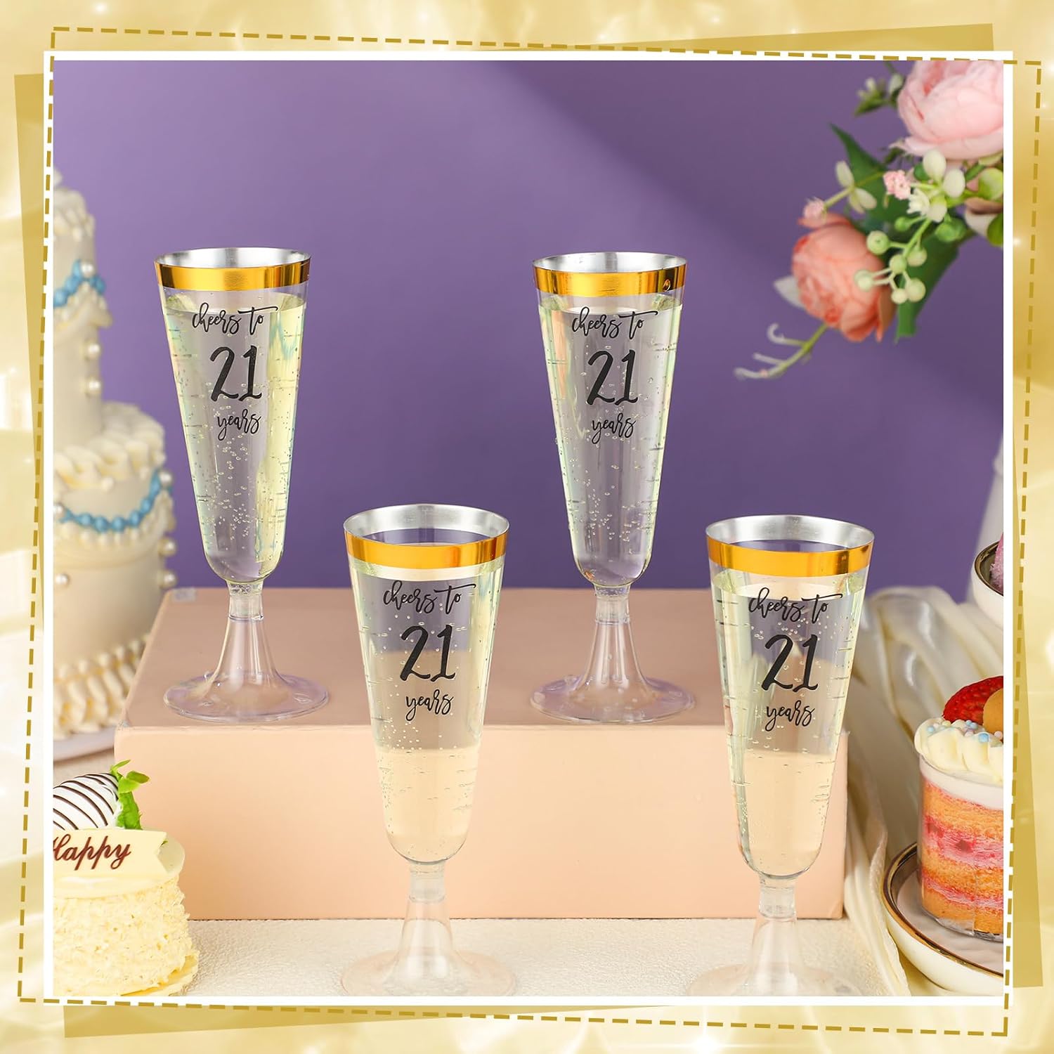 Jingmore 48 Pack 21st Birthday Cup Cheers to 21 Years Plastic Champagne Flutes 5 Oz Disposable Cocktail Cups Finally Twenty One Birthday Party Supplies Decorations Favors for Men Women