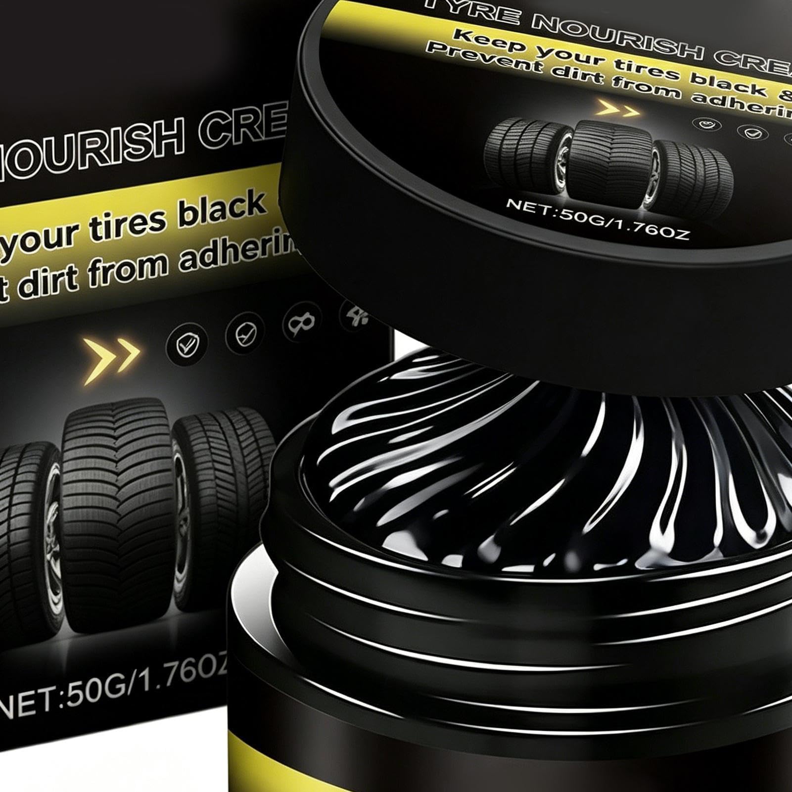 Rénovateur Plastique Voiture Extérieur et Intérieur, cires Pneu Noir Haute Brillance, Lustreur Tableau de Bord et Sièges à Action Rapide, Protection UV et Anti-vieillissement, 50ml
