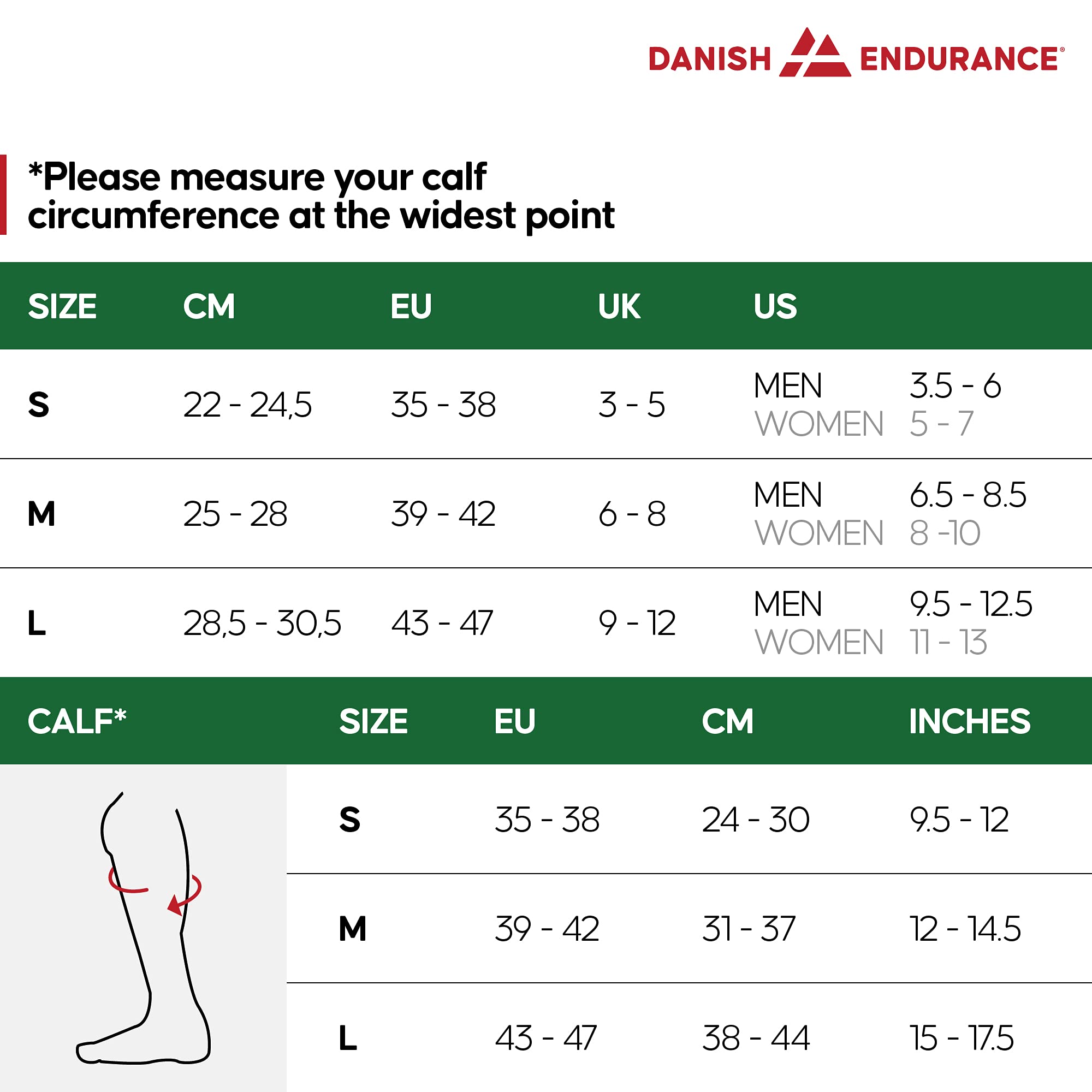DANISH ENDURANCE Calze a Compressione Graduata 21-26 mmhg, Recupero, Viaggi, Sport, Uomo e Donna
