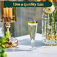 Vista 10 de FOCUSLINE Paquete de 100 Copas de Champán de Plástico, Copas de Champán de Plástico con Borde Dorado de 4.5 Onzas, Copas Transparentes Desechables