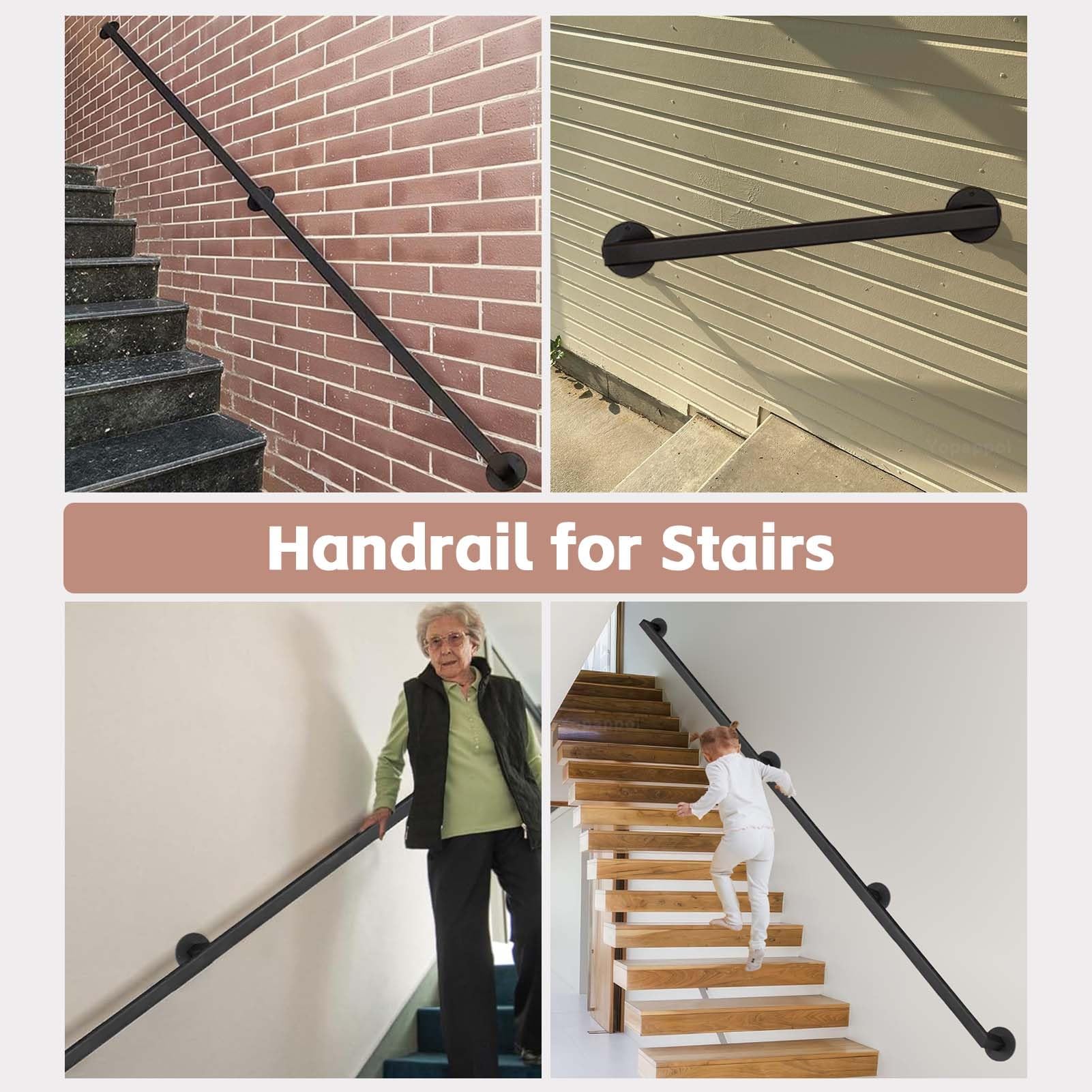 Schwarzer Metall-Treppen-Handlauf für den Innenbereich, rutschfest, verzinktes Rohr, Sicherheits-Haltegriff, 200 cm, Wandhalterungen und Metallschrauben im Lieferumfang enthalten