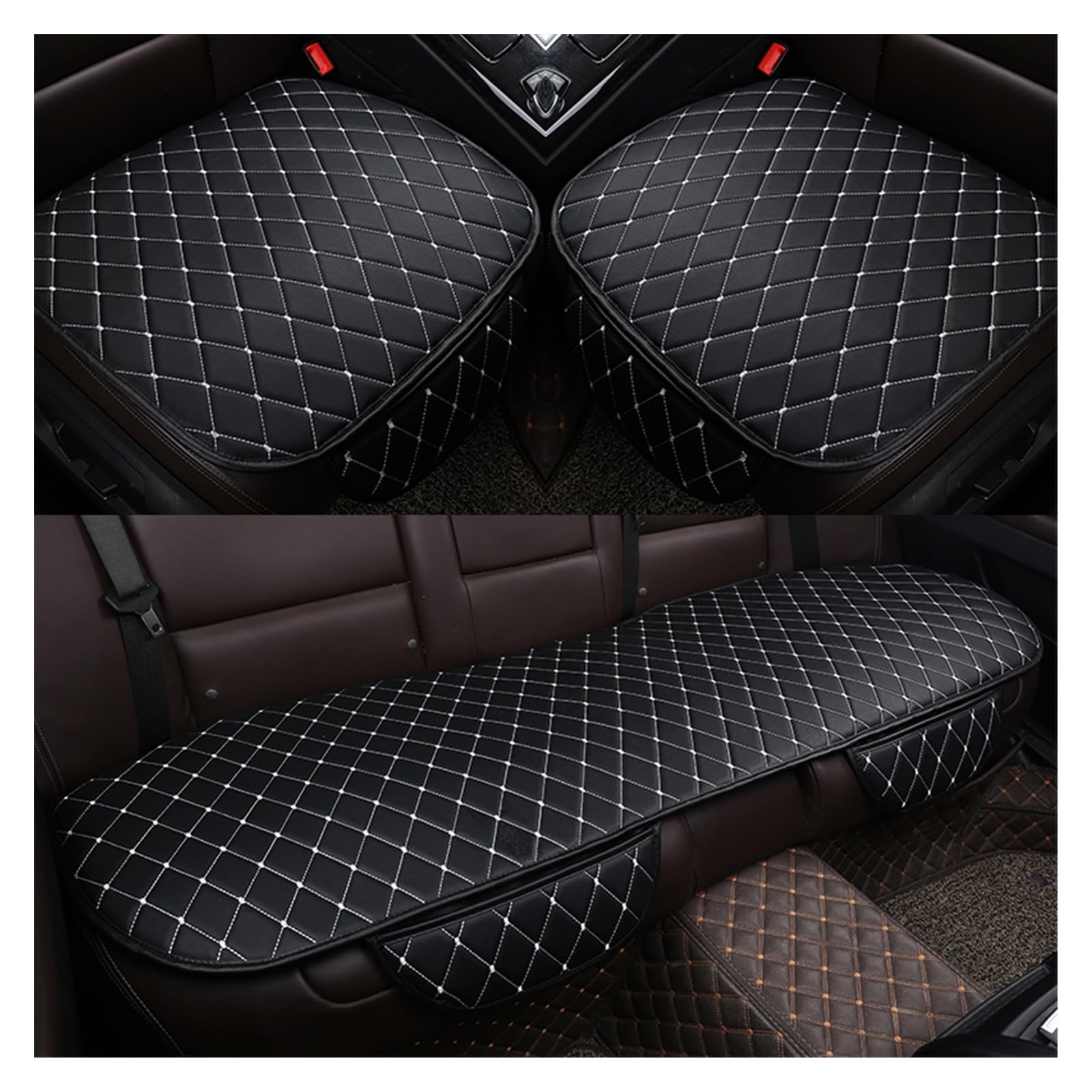 Housses de siège de voiture en cuir universel blanc noir avec tapis protecteur